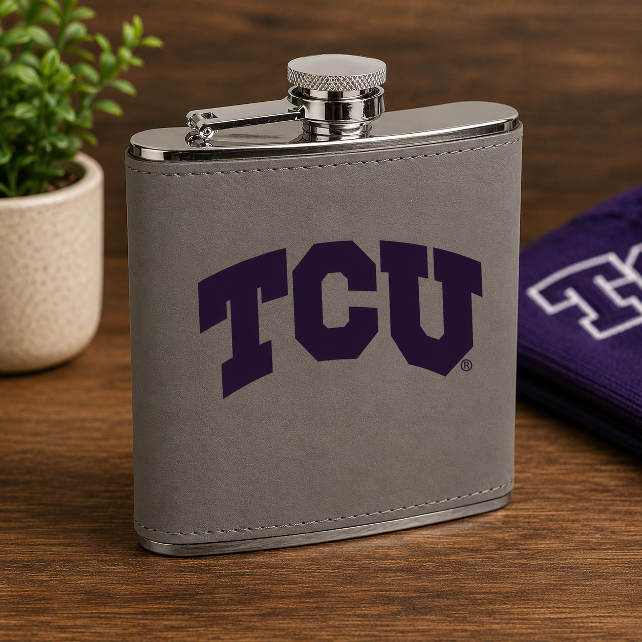 TCU 6 oz Laserable Leatherette Flask