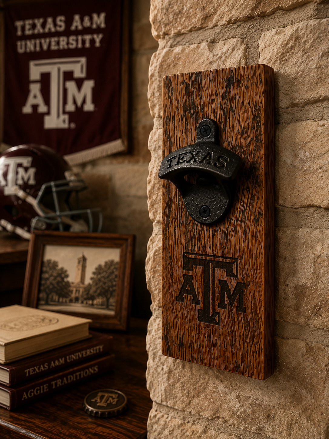 A&M Whiskey Barrel Stave Bottle Cap Opener