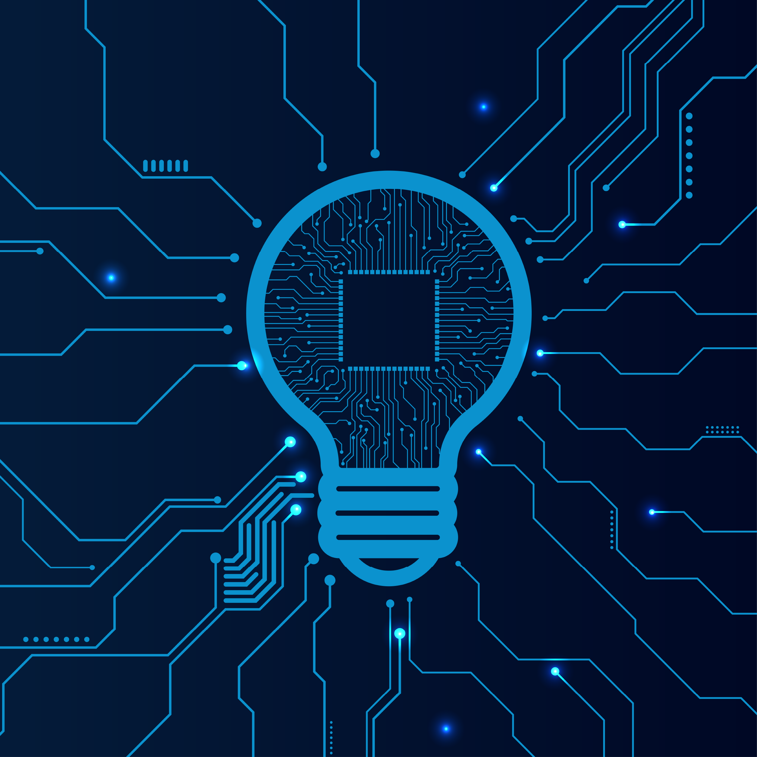Light bulb illustration with circuit art
