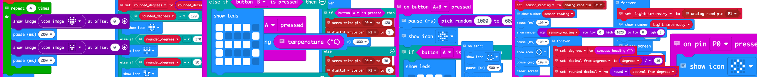 Decorative banner with an assortment of MakeCode block coding
