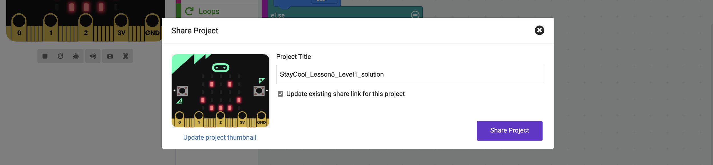 Decorative banner showing a snippet from the MakeCode share menu