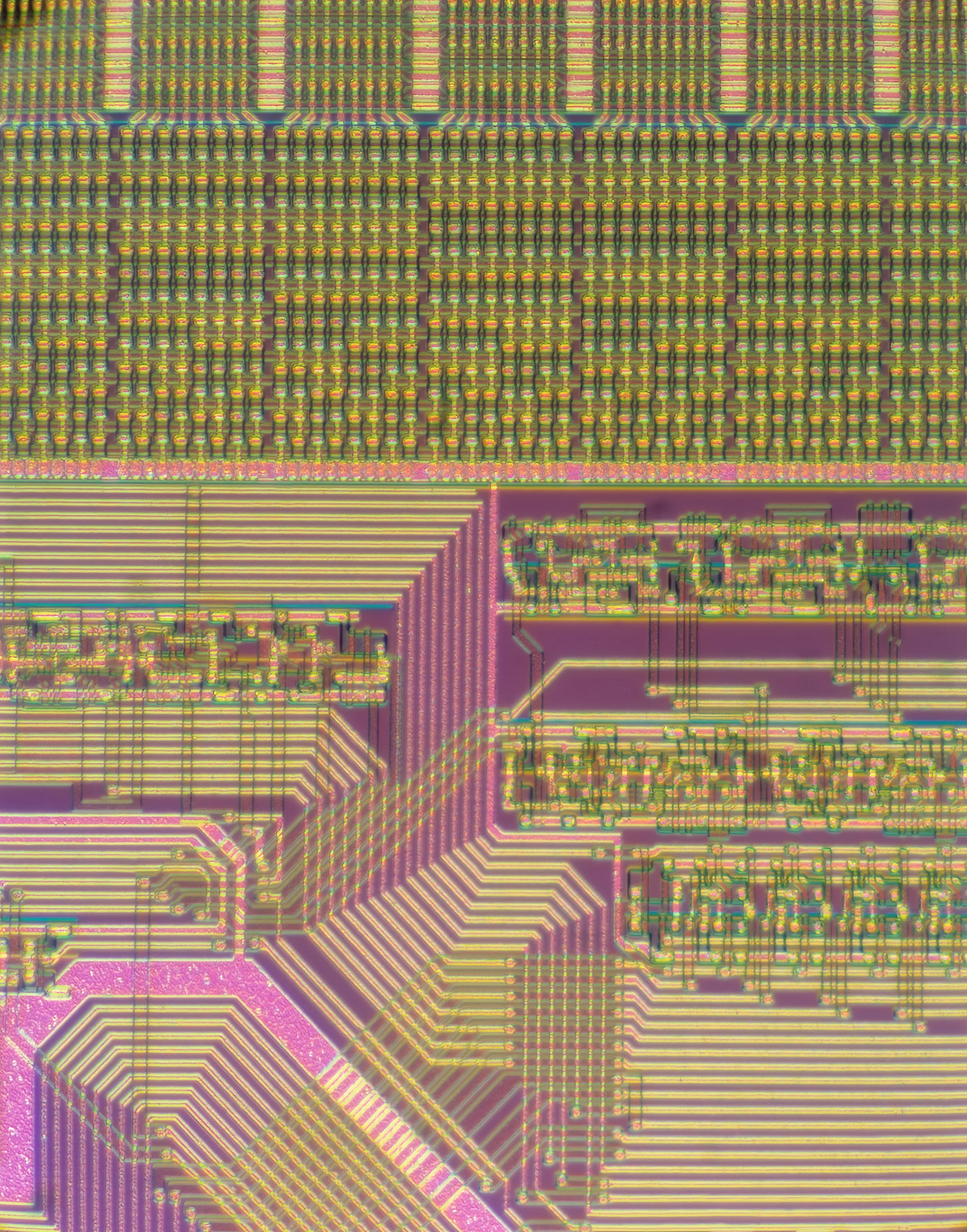Magnified integrated circuits viewed through a scanning electron microscope