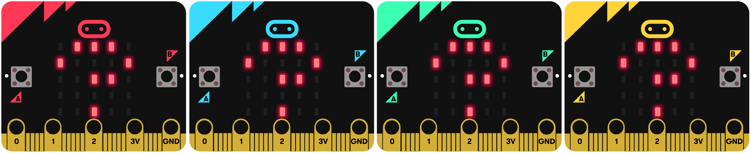 Decorative banner that shows a line of microbits, each showing a question mark on its LED matrix