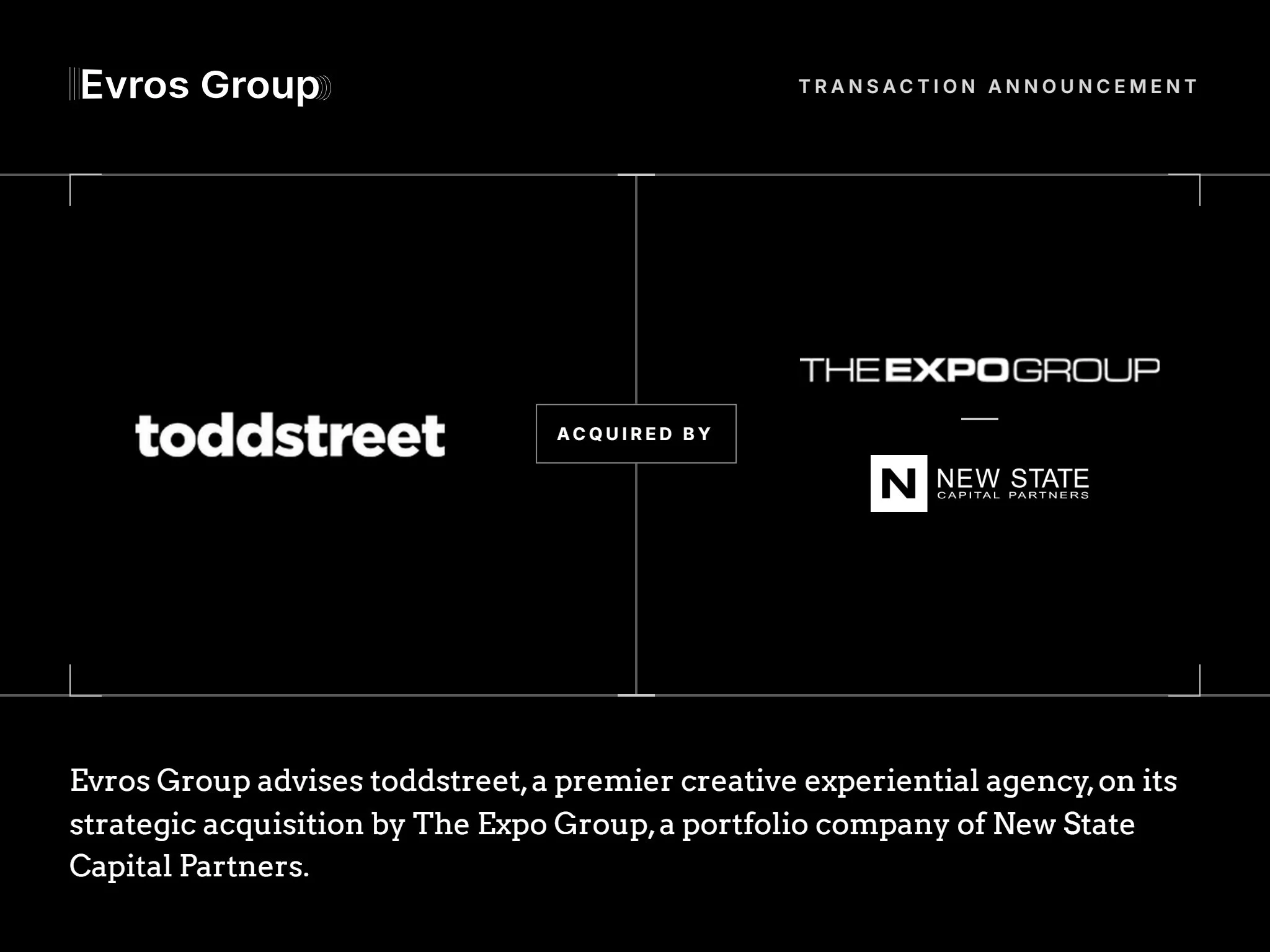 Evros Group Advises toddstreet on its Acquisition by The Expo Group, a New State Capital Partners Portfolio Company