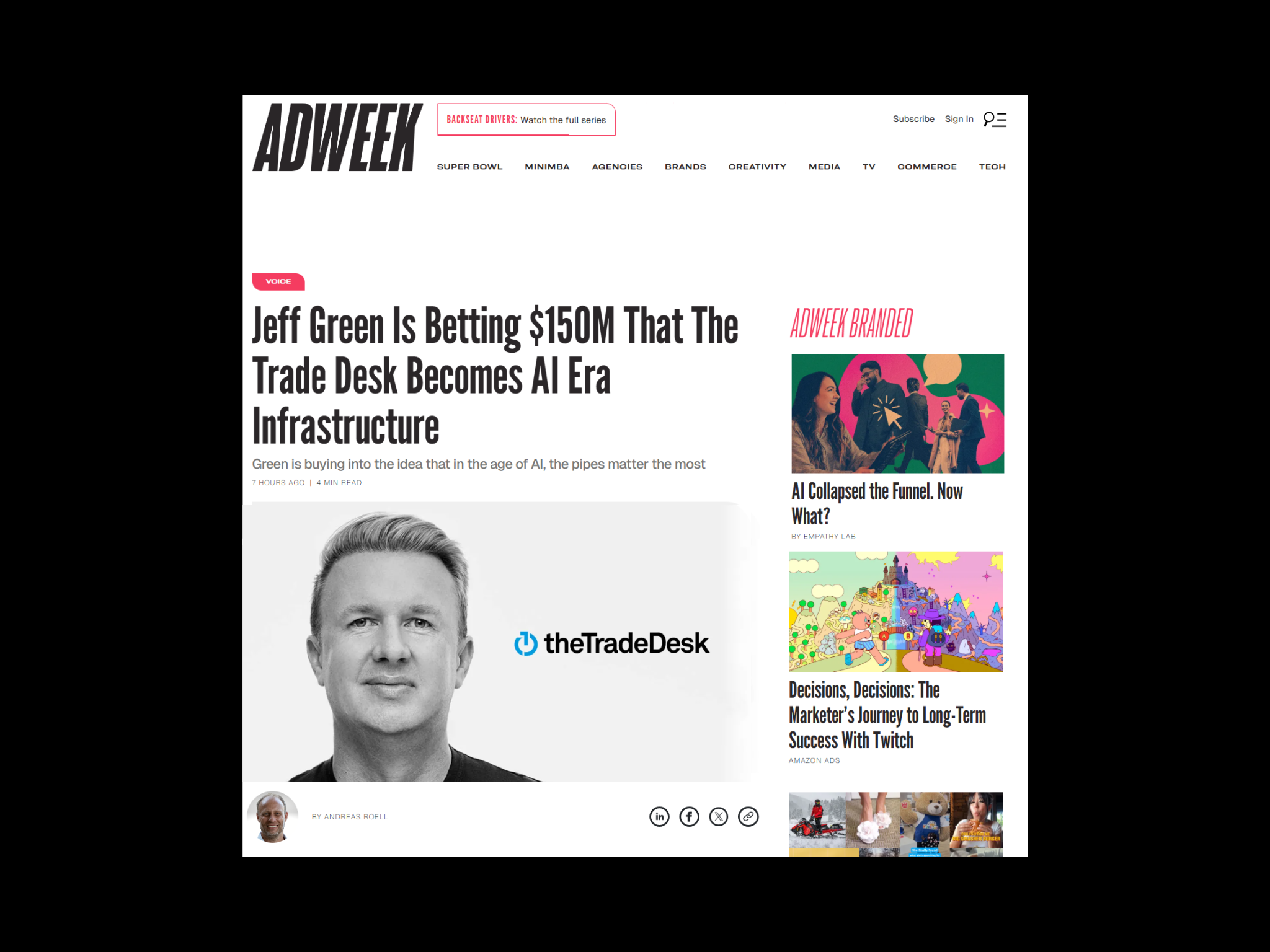 Just Featured on Adweek: Jeff Green Is Betting $150M That The Trade Desk Becomes AI Era Infrastructure&nbsp; 
