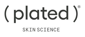 Logo for 'Plated Skin Science' with stylized text and design elements.