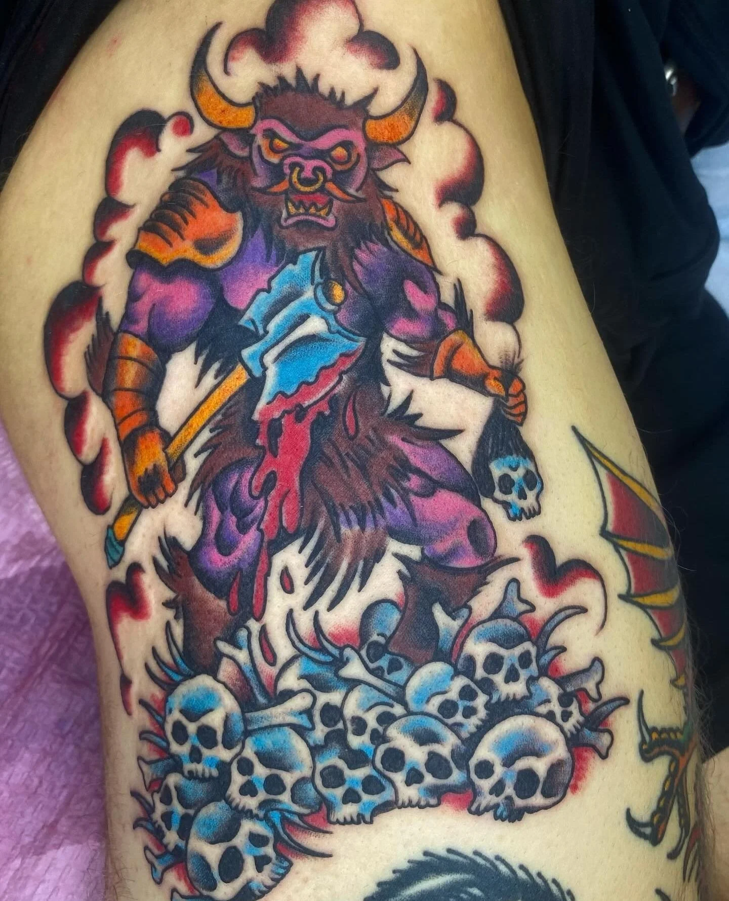 From @tattootroubadour at our #lowergreenvilleave location⁠
.⁠
Minotaur tattooed today @heartinhand_lg &hellip; Thanks Jordan!