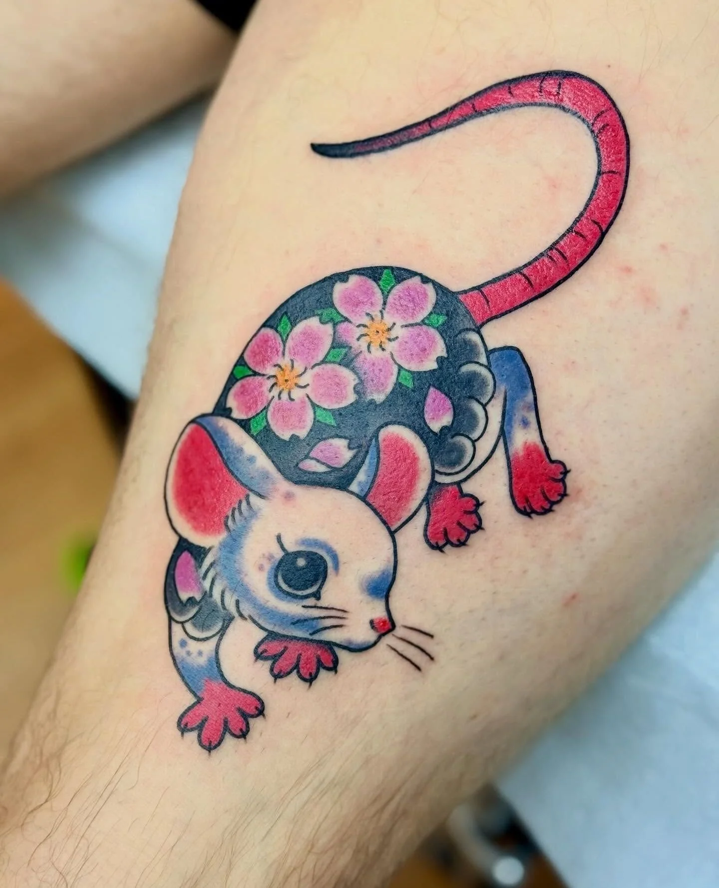 Done by @luluvantuckett who works at both #elmstreettattoo in #deepellum and @heartinhand_lg on #lowergreenvilleavenue⁠ ⁠
⁠
Contact: www.luluvantuckett.com for bookings⁠
⁠
Fun one done today.🌸⁠
#mousetattoo #japaneseart #japanesestyletattoo