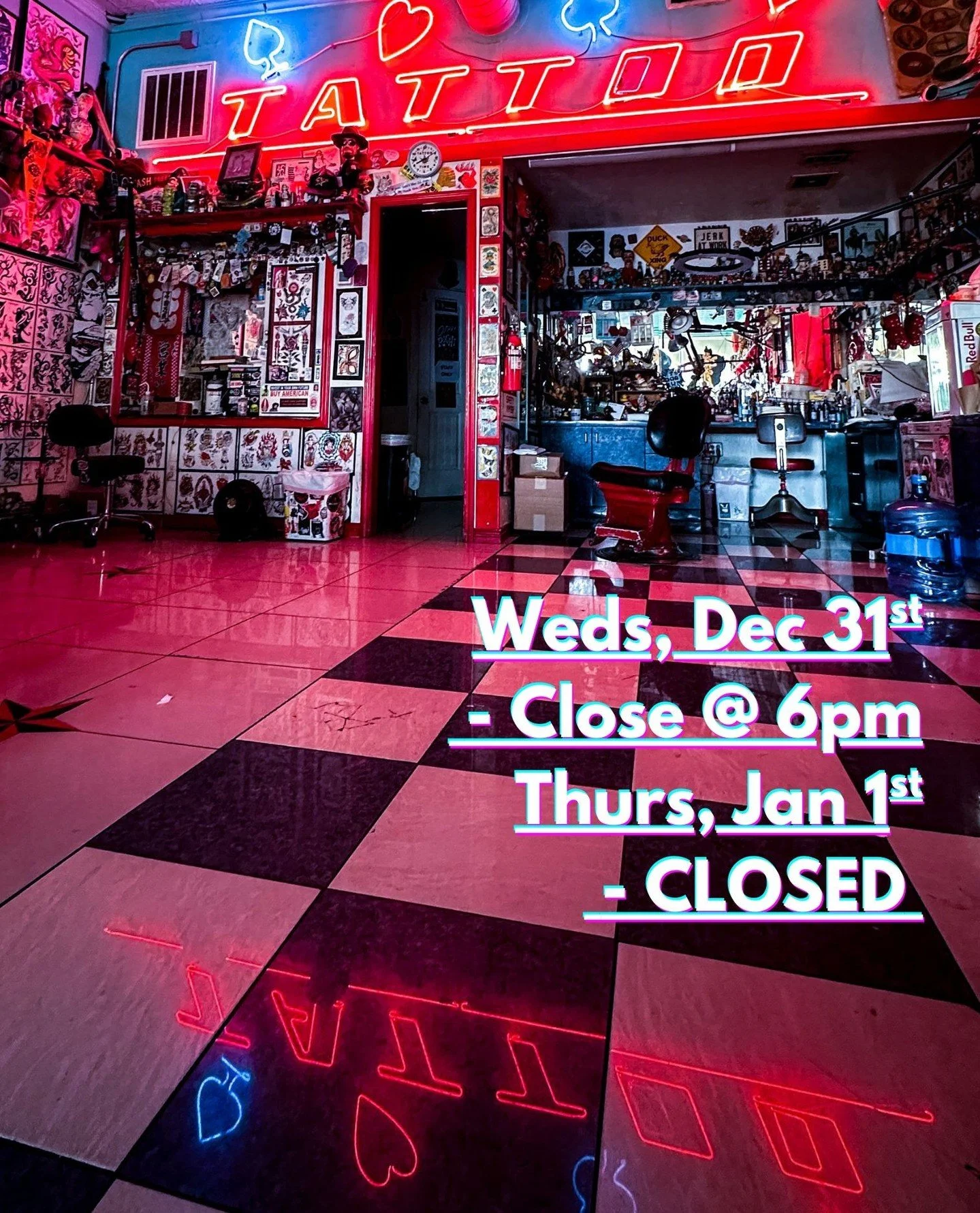 2025 Holiday Hours for all of our shops⁠
#elmstreettattoo @heartinhand_lg @heartinhand_est⁠
Wednesday, December 31st - Close @ 6pm⁠
Thursday, January 1st - CLOSED