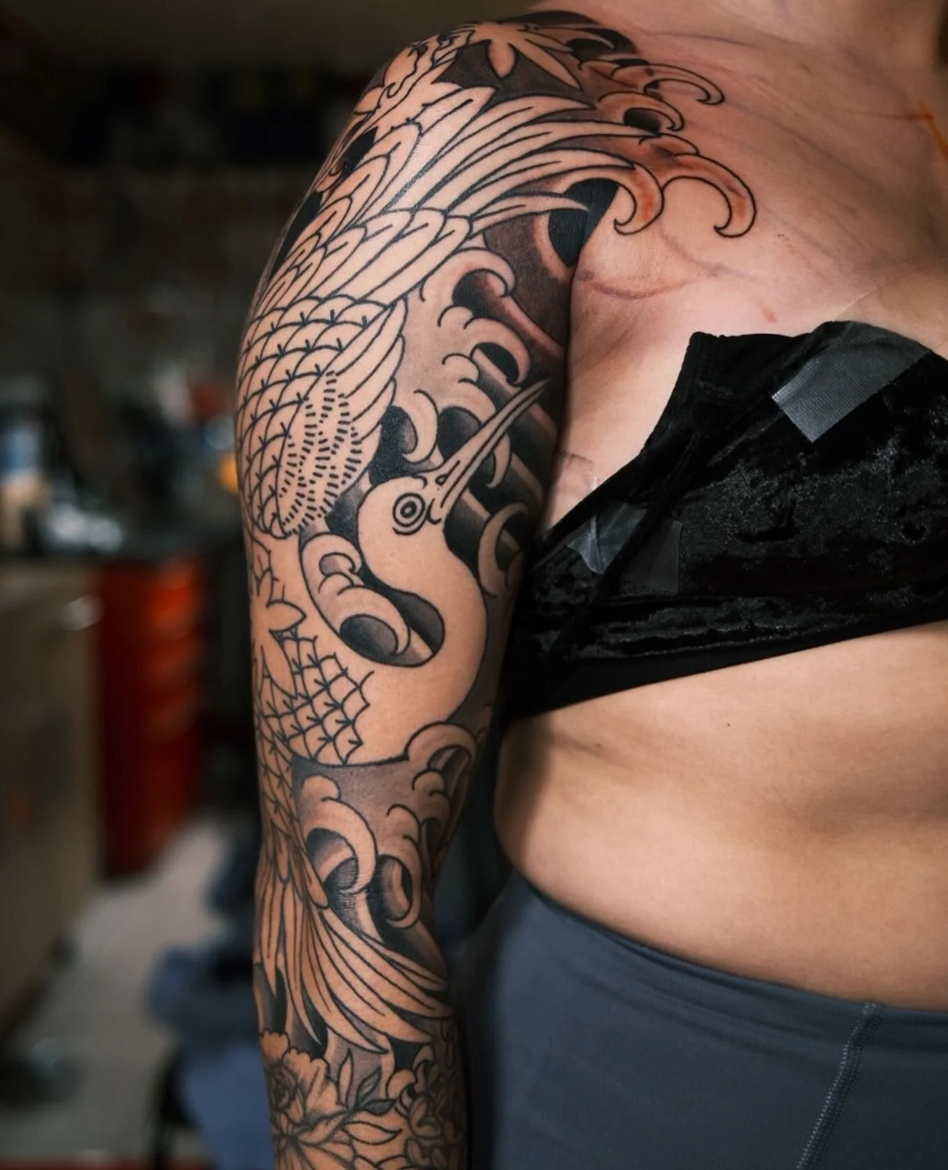 Done by @jordanbaxtertattoo #ElmStreetTattoo #DallasTeaxs #DeepEllum @heartinhand_est⁠
⁠
Contact Jordan to discuss your next tattoo: JORDANBAXTERTATTOO@GMAIL.COM⁠
⁠
Shannon&rsquo;s Crane sleeve in progress. Loving working in this one! Finishing backg