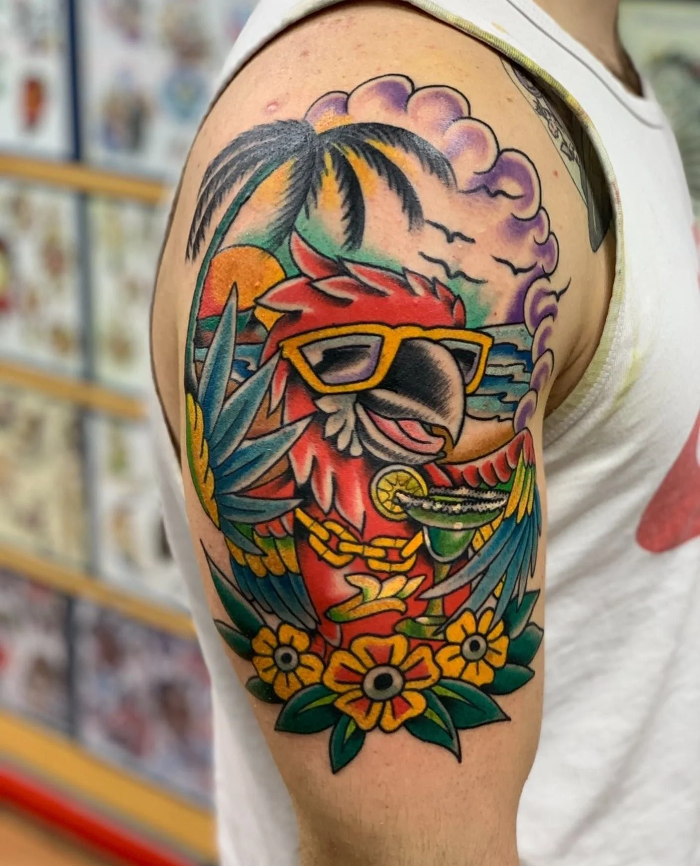 Done by @shanevick6 at @heartinhand_arlington #ElmStreetTattoo #DeepEllum #DallasTexas ⁠
⁠
Contact: www.shanevicktattoo.com⁠
⁠
#partyparrot #parrottattoos #birdtattoos @shanevicktattoo