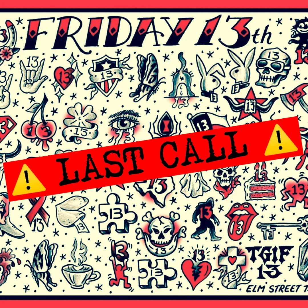 LAST CALL FOR PRE-SIGN-UPS⁠
‼️ Secure your spot and skip the line this year at both @elmstreettattoo AND @heartinhand_lg⁠
⁠
Visit the EST website for more info: https://www.elmstreettattoo.com/friday-the-13th⁠
⁠
#friday13thtattoomarathon #elmstreetta
