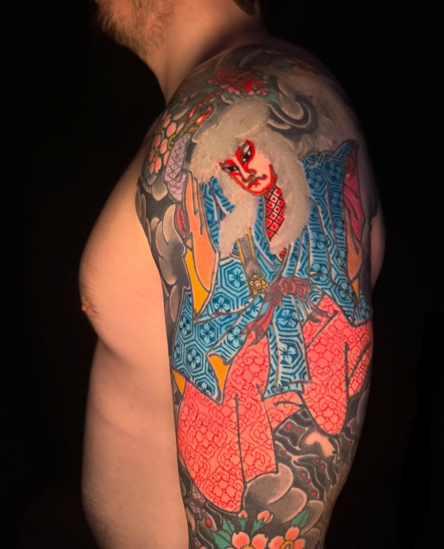 Done by @jebmaykut at #HeartInHandGallery #DeepEllum #DallasTexas⁠
⁠
Contact: Email jebmaykut@gmail.com for a free consultation or visit jebmaykut.com to explore more work.⁠
⁠
Renjishi Lion Dancers sleeve for Garrett all wrapped up. Had a blast incor