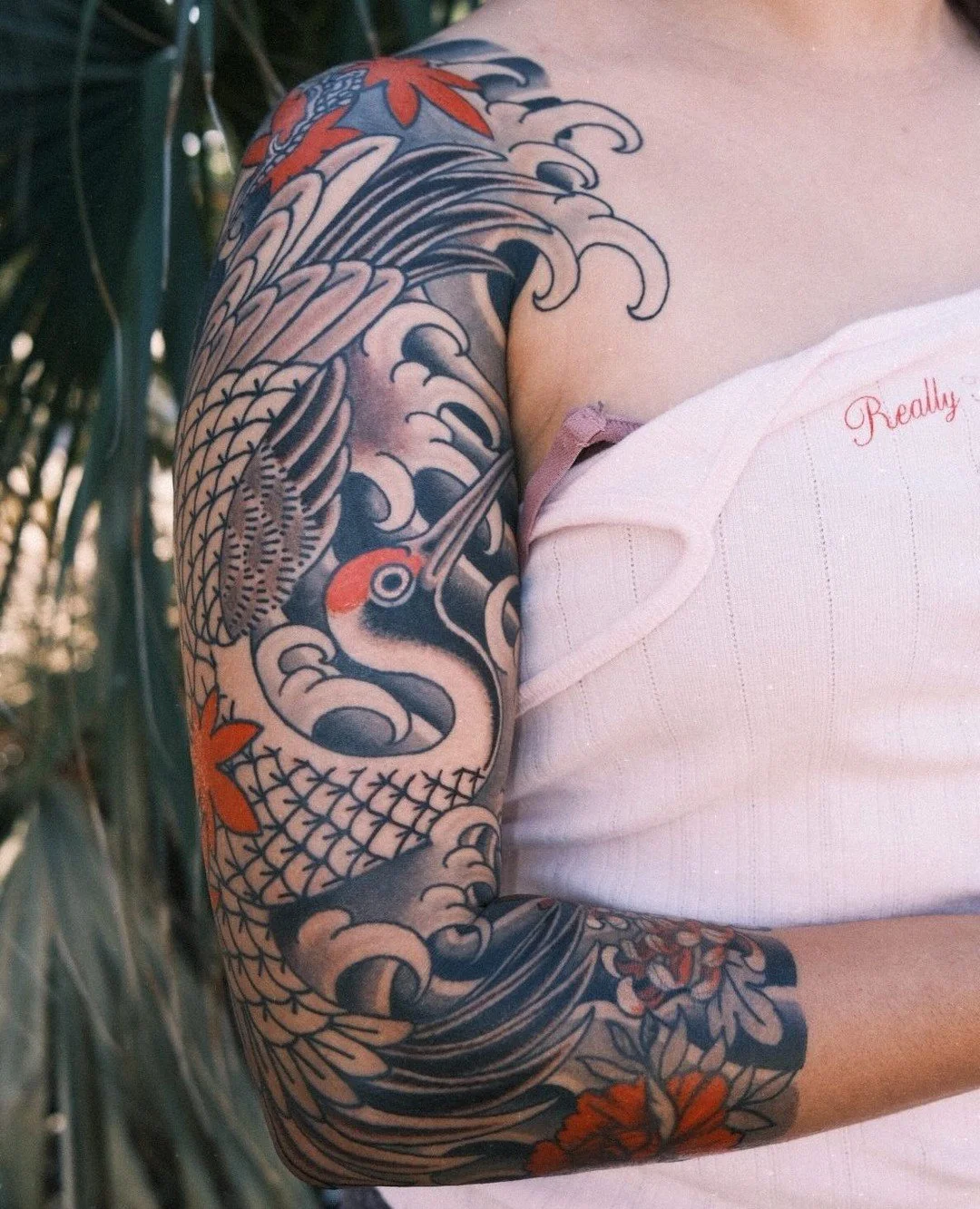 Done by @jordanbaxtertattoo #ElmStreetTattoo #DallasTeaxs #DeepEllum @heartinhand_est⁠
⁠
Contact Jordan to discuss your next tattoo: ⁠
www.luxurytattooing.com⁠
JORDANBAXTERTATTOO@GMAIL.COM⁠
⁠
Finished Shannon's crane sleeve today! This took around 6 