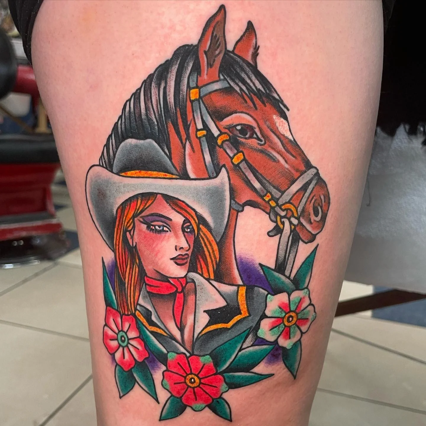 Done by @shanevick6 / @shanevicktattoo at #ElmStreetTattoo #DeepEllum #DallasTexas⁠
⁠
Contact: www.shanevicktattoo.com⁠
⁠
Cowgirl...⁠
⁠
#cowgirltattoos #cowgirl #horserider⁠