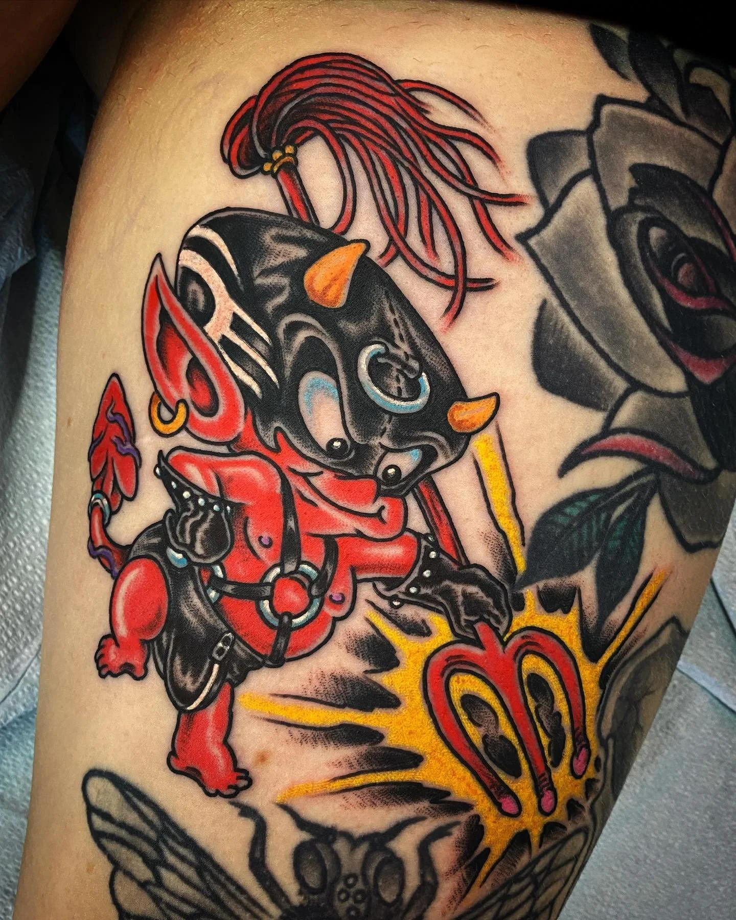 Done by: @austingervaistattoo at #ElmStreetTattoo #DallasTexas #DeepEllum⁠
⁠
Contact: Text (512) 981-8666⁠
⁠
Hot stuff sexecutioner from a while back!⁠
⁠
#hotstuffcomic #hotstufftattoo #deviltattoos⁠