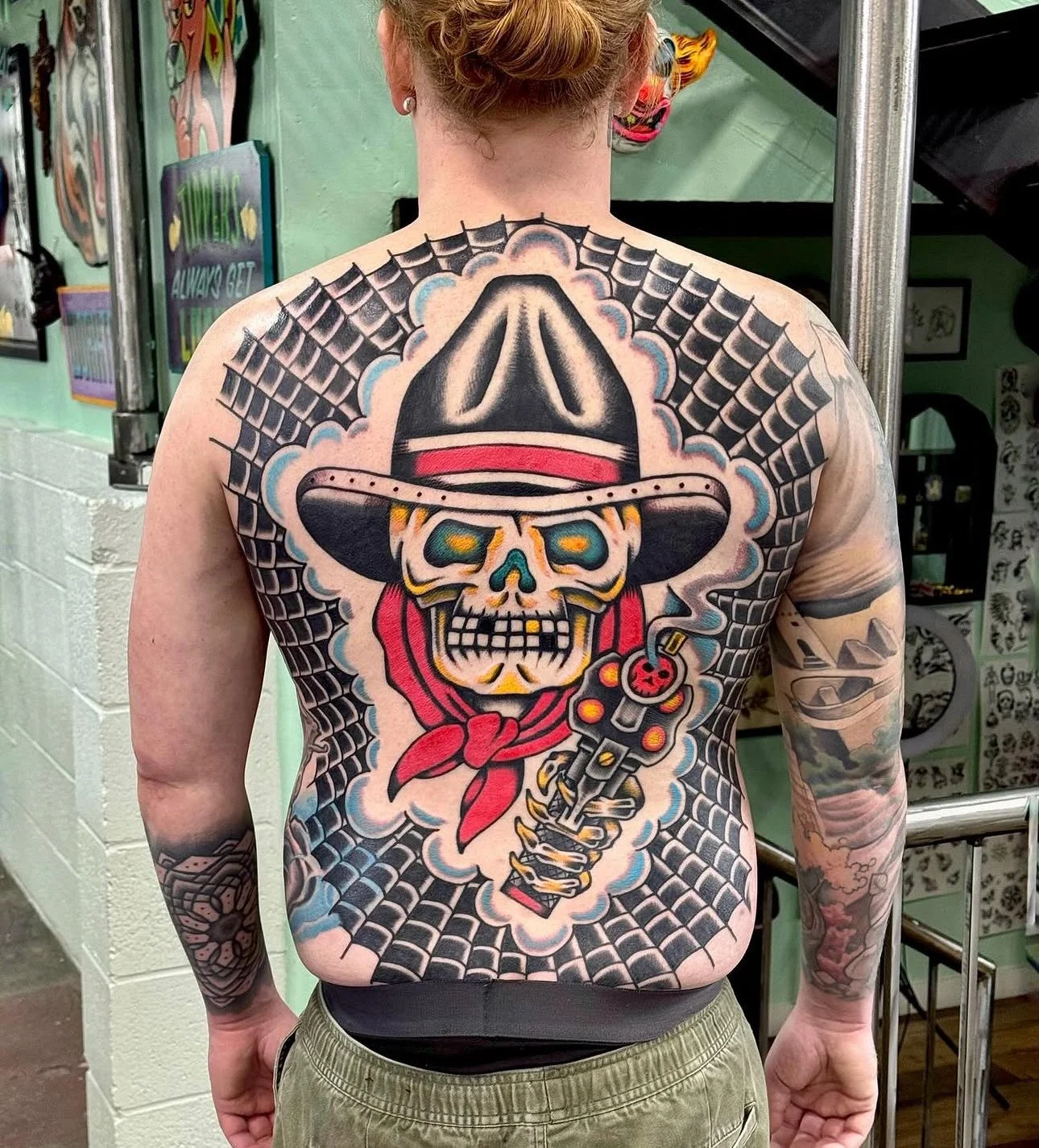 Cowboy skull back piece by @eyeball.tattoo at #elmstreettattoo in #deepellum.  You can also catch a walk-in with him at our sister shop @heartinhand_lg on #lowergreenville or DM him directly for an appointment.