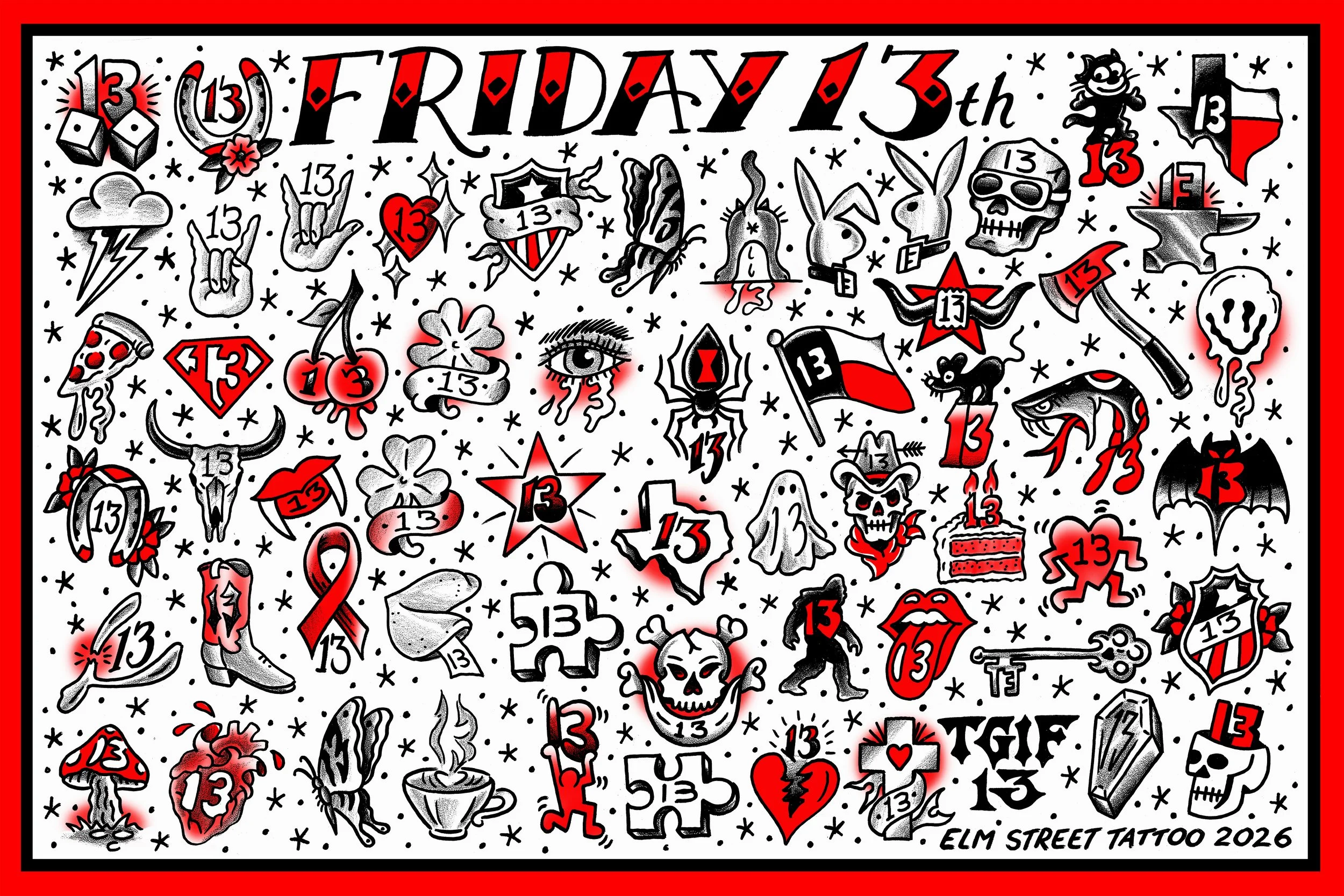 NEW $50 and $100 Friday 13th Tattoo! For ELM STREET TATTOO