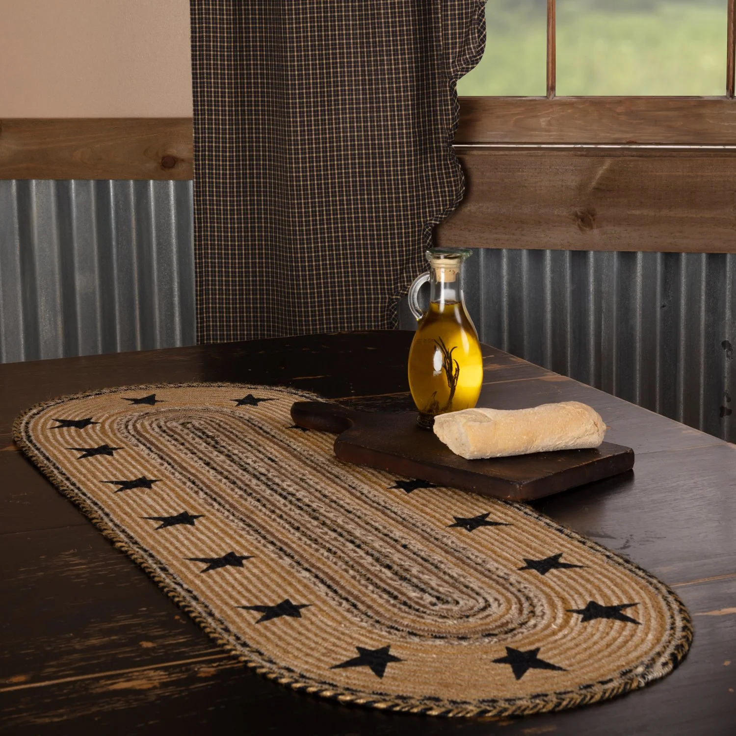 Kettle Grove Jute Table Runner with Stencil Stars Border 13x36
