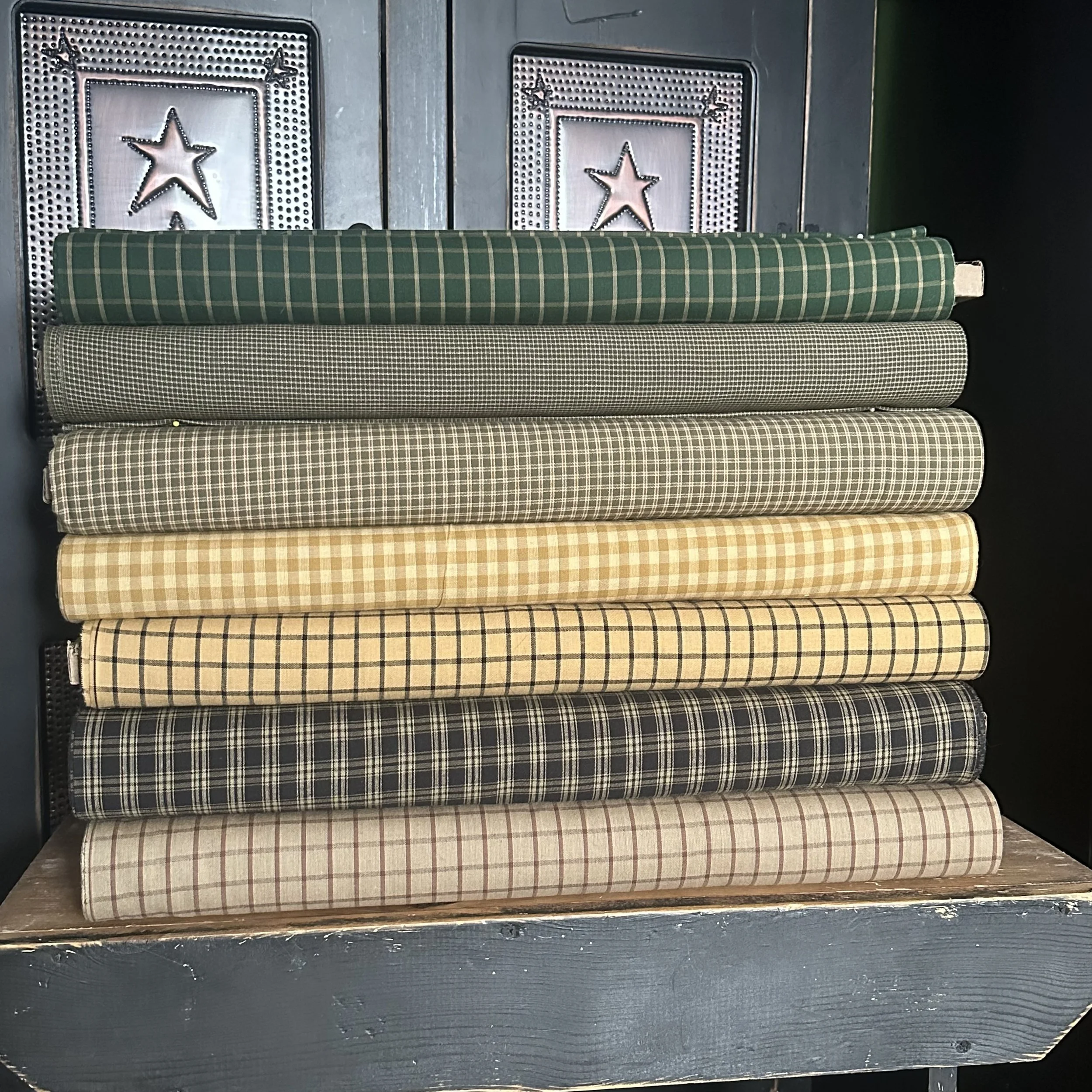 Dunroven House Green, Mustard, Black Homespun Fabric by the yard