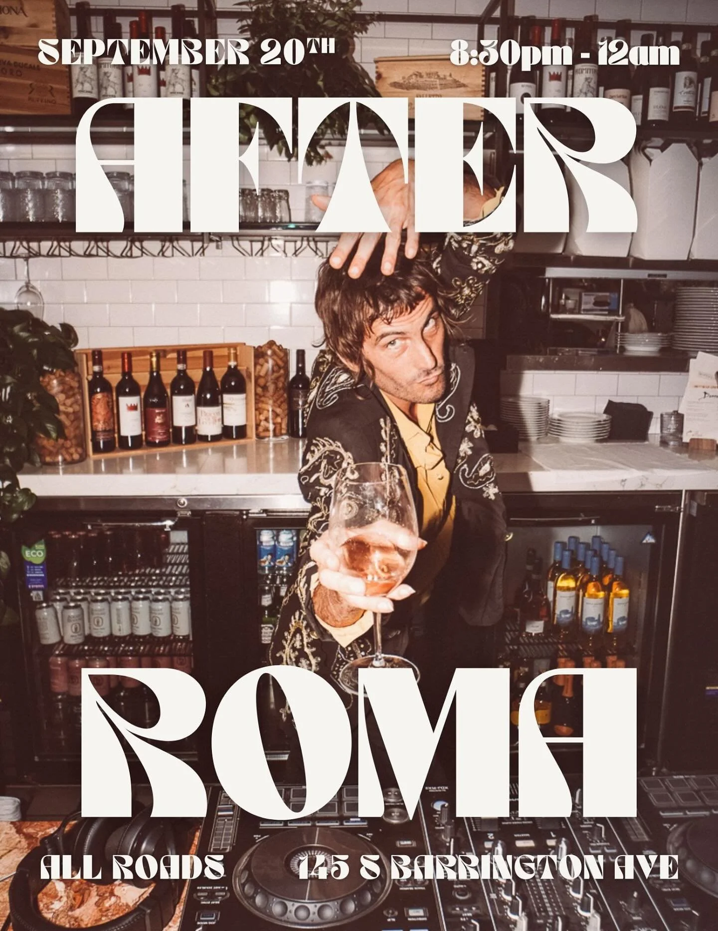 Roman nights, Brentwood lights, @jeffertitti LIVE
AFTER ROMA is back 👉🏼 Saturday, 9/20, 8:30pm-12am

Happy Hour and grooves &lsquo;til midnight, RSVP in bio