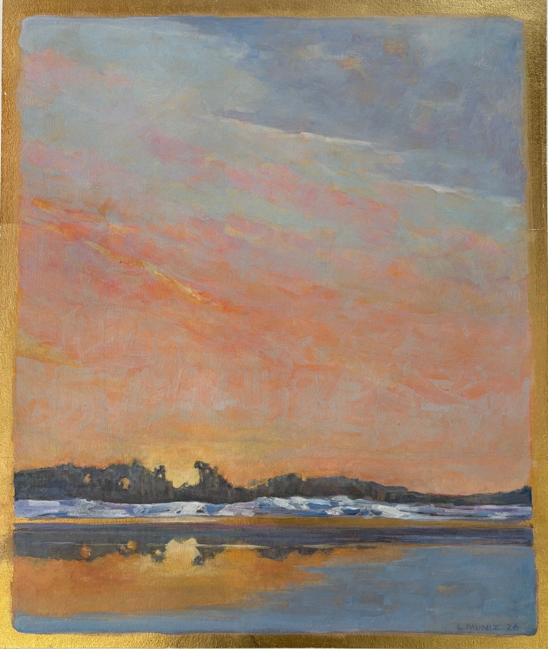Winter Sunrise I Oil and Faux Gold Leaf on Gessoed Paper I 15.5" x 13" I 2026