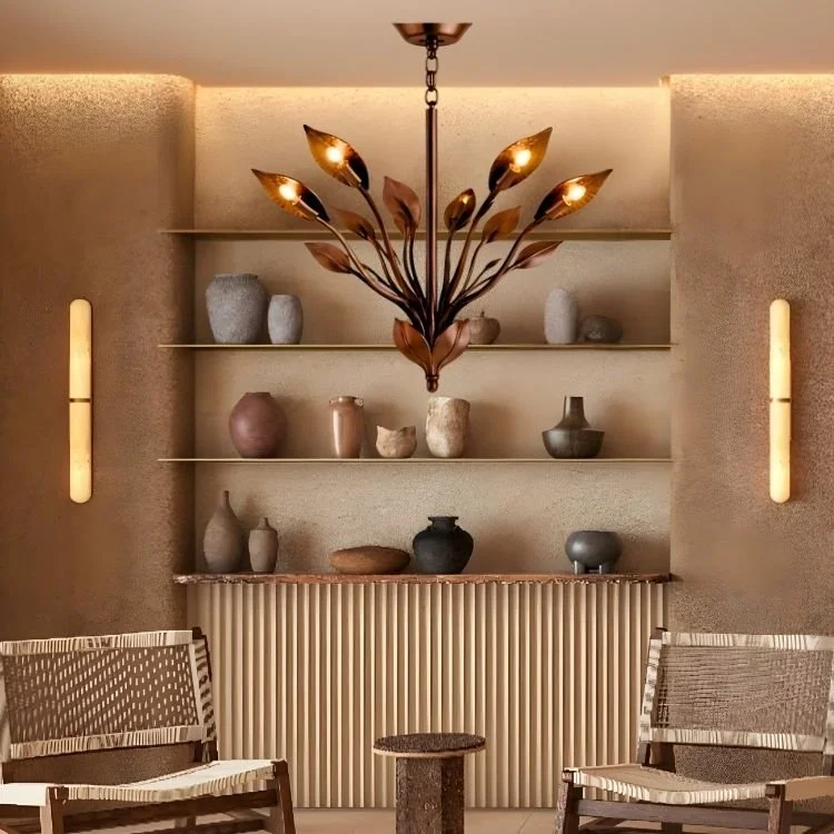 Lámpara colgante hojas hierro