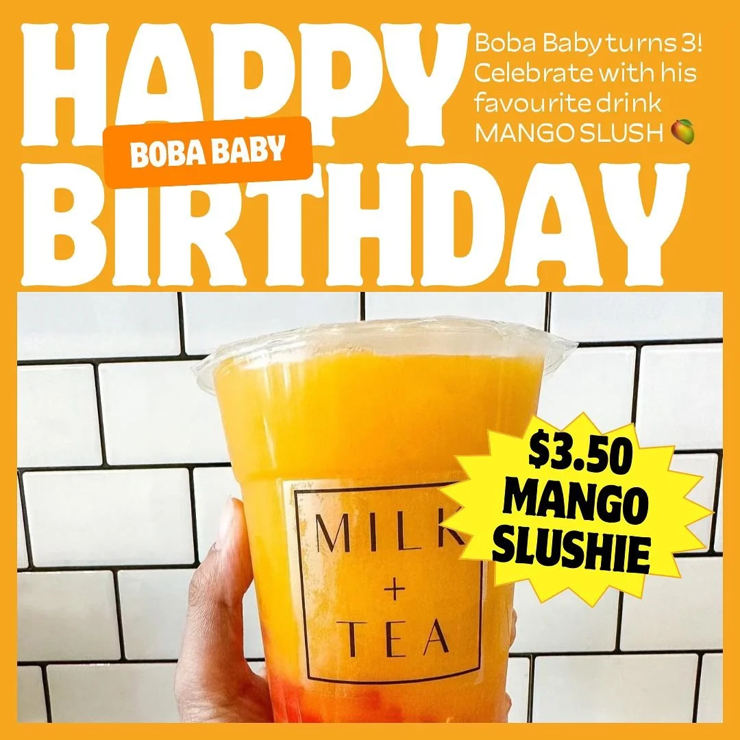 🎈HAPPY BIRTHDAY, BOBA BABY! ✨

Celebrate with us + grab BB favourite drink, Mango Slush for only $3.50, all weekend long 🥭🧋👶🏻
(Only valid on a regular Mango Slush, Toppings not included, no substitutions) 

I remember being 8 months pregnant, ge