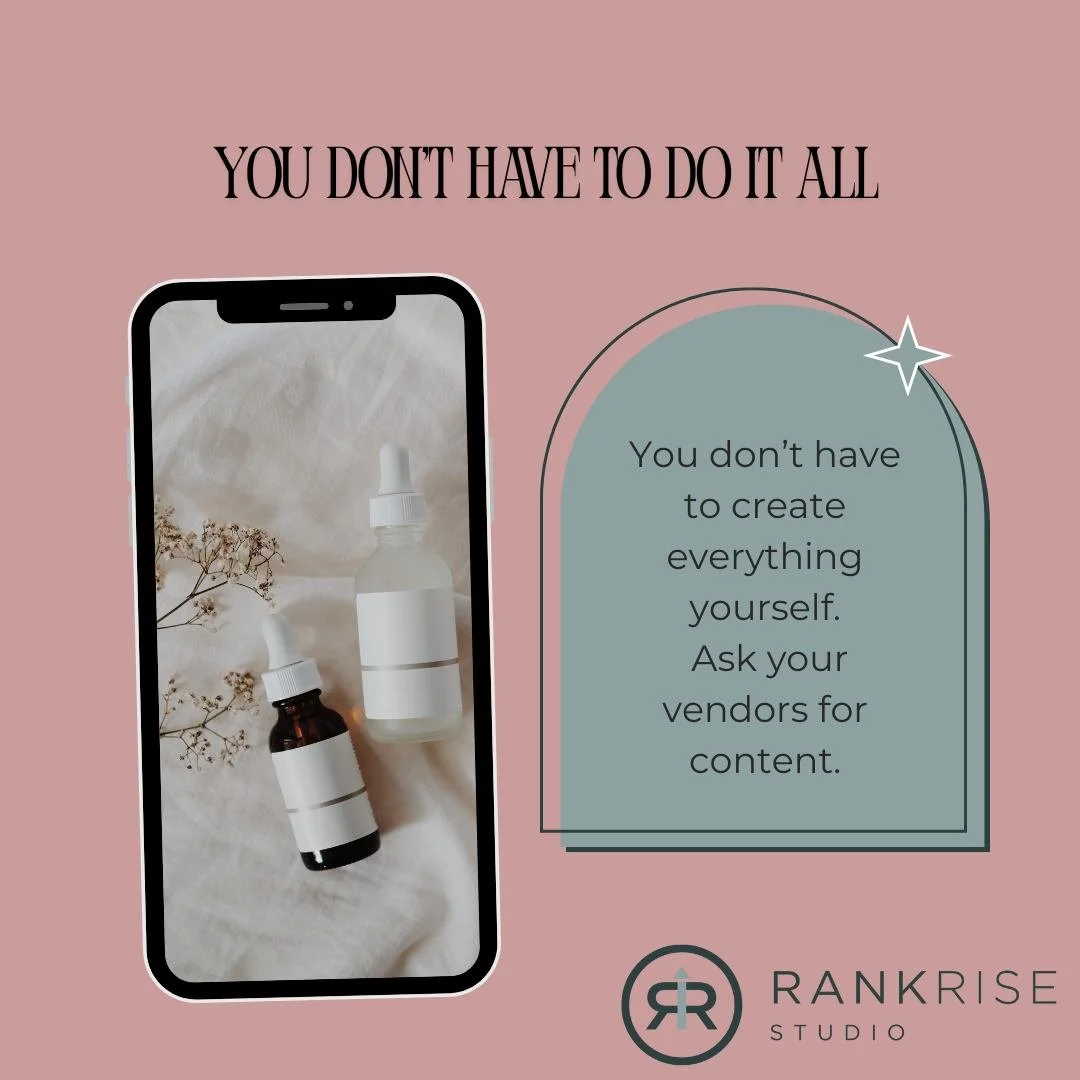 If creating content feels exhausting or overwhelming, this is your reminder that you don&rsquo;t have to do everything yourself.

Many of your vendors already create photos, videos, graphics, and educational content that you&rsquo;re allowed to share