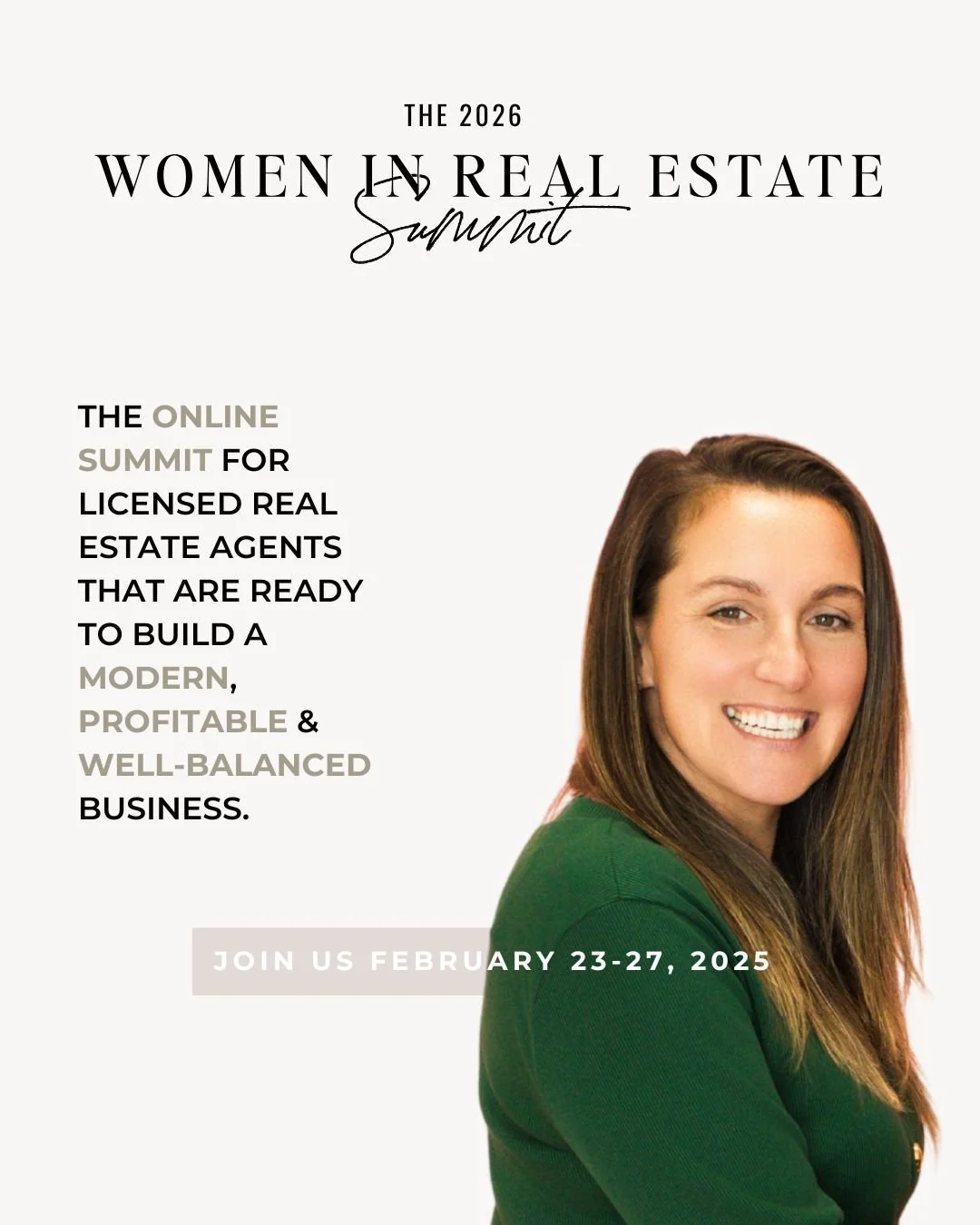 It&rsquo;s here!!! 🎉 Registration is officially OPEN for the Women In Real Estate Summit!
This summit is designed for women in real estate who are ready to scale smarter, attract better clients, and build a business that gives them more freedom - no