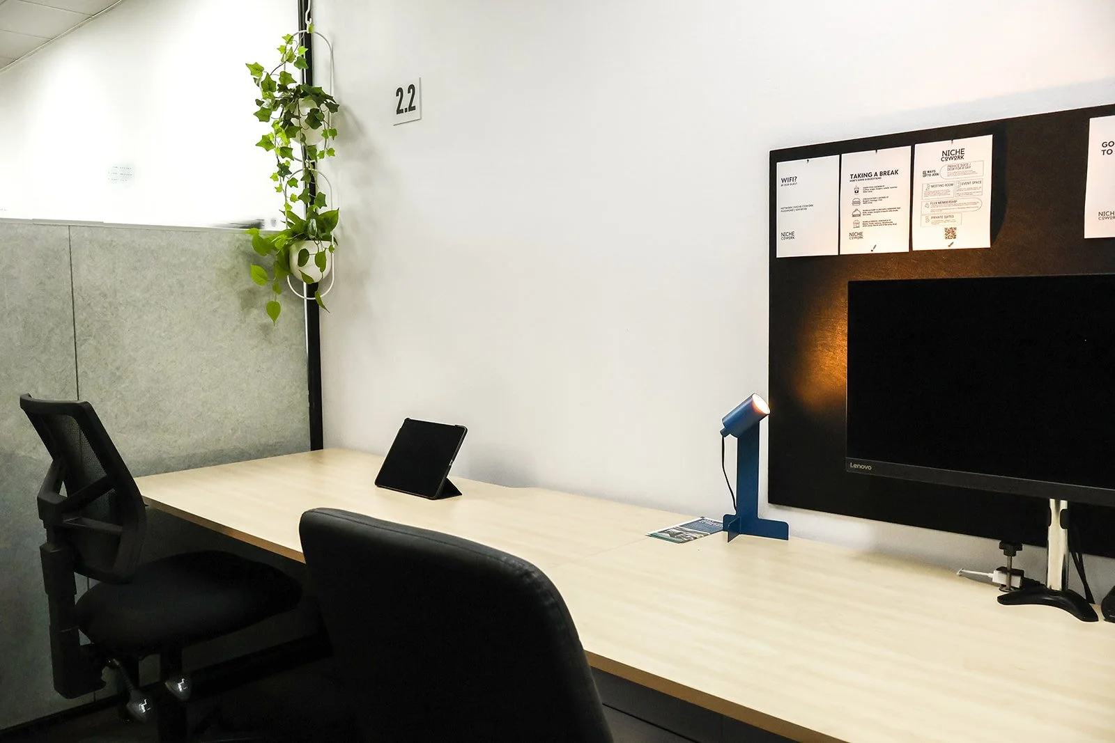 Suite 2.2 – Private Suite with room for two

A bright, quiet workspace designed for two people. It’s ideal for client work, focused days, or small-team projects that need privacy without the distractions of a busy office.

You’re also welcome to swit
