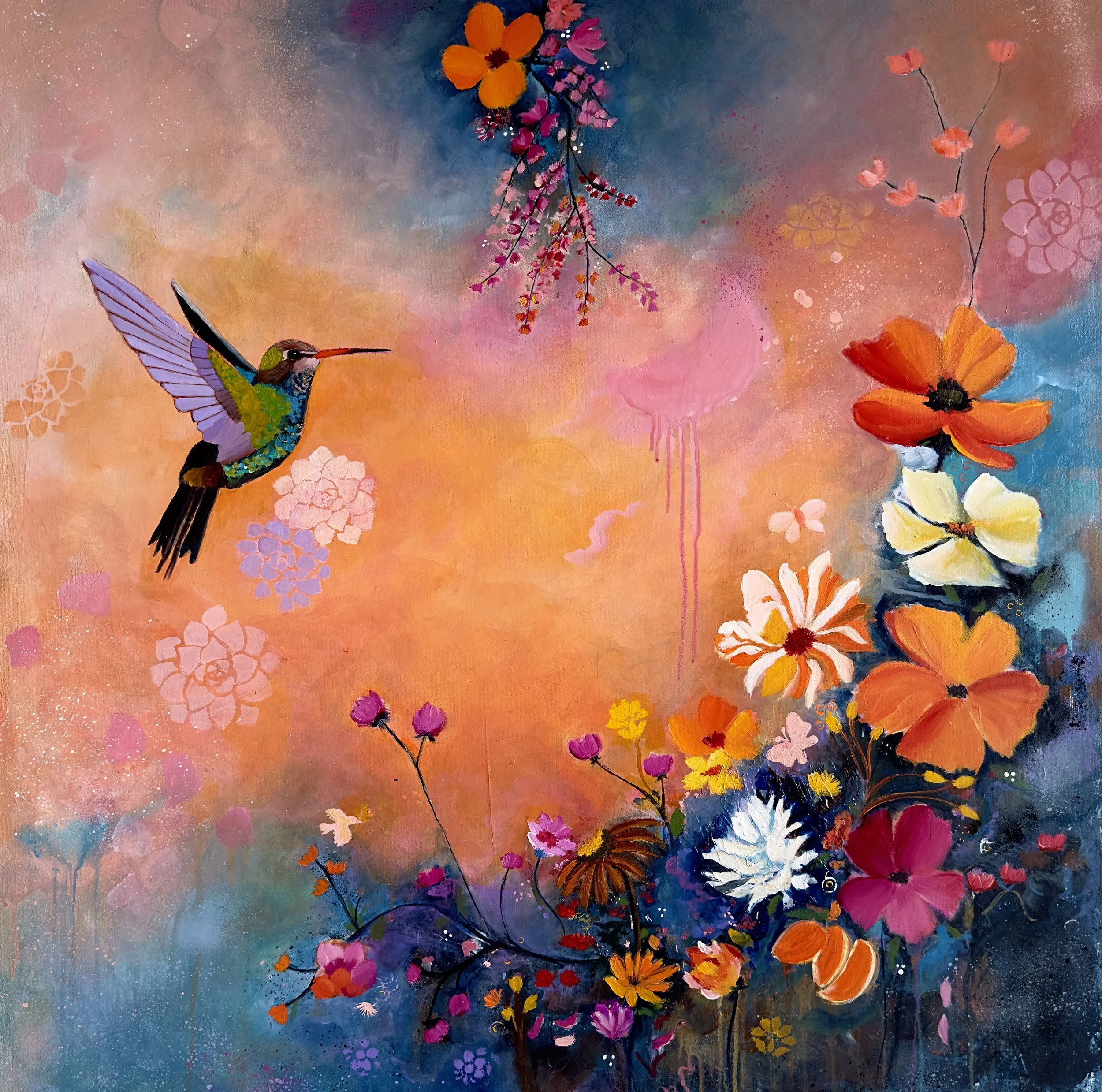 Title         : Flight Through Dreamscapes
Artist       : Babita Sridhar
Medium : Acrylic & Oil on Canvas
Size         : 91/91cm
Year         : 2024
