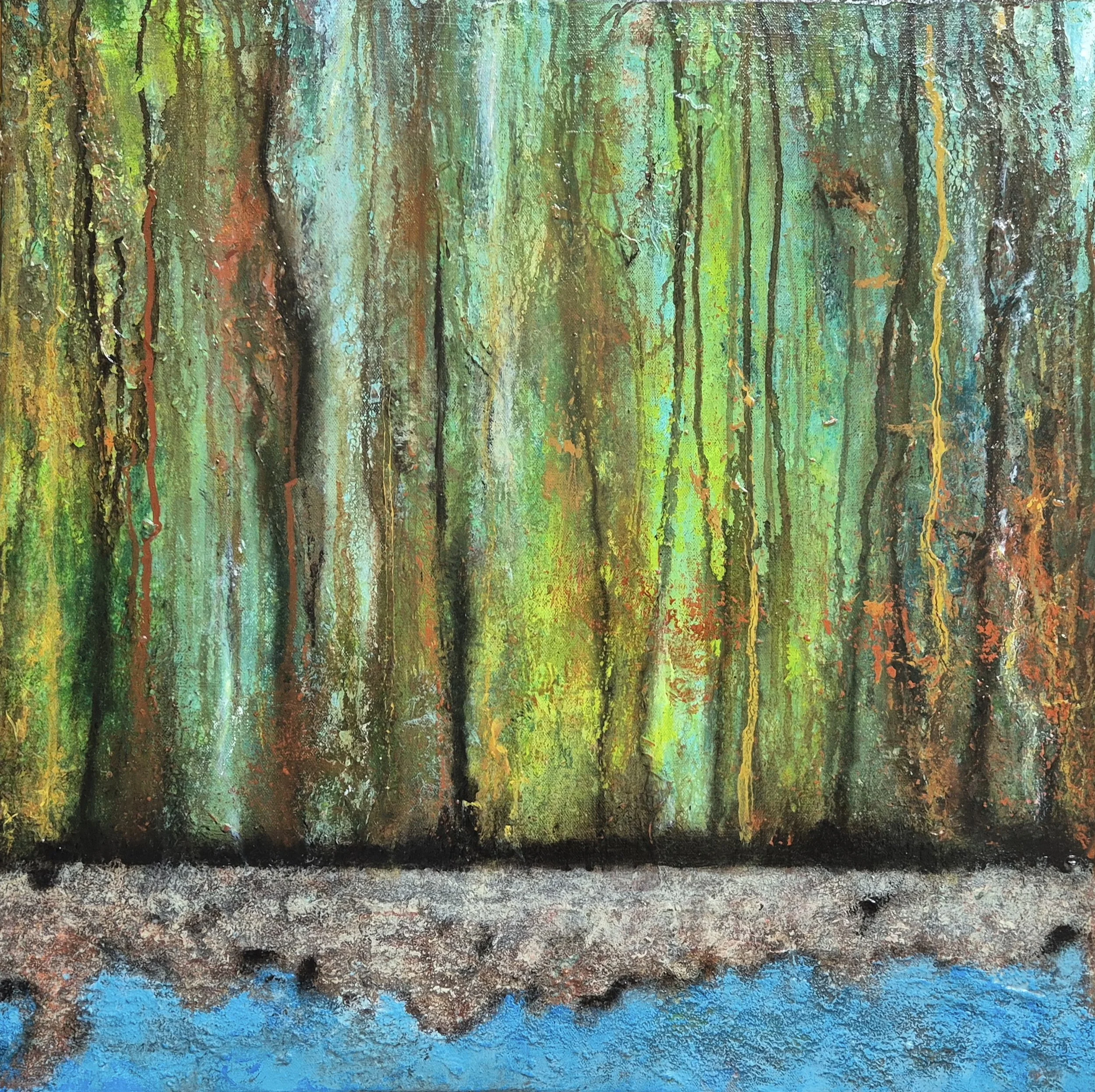 Elysium |
Mixed Media on Canvas |
61/61 cm | Year : 2024 |
HKD 6,500 |

Named after a greek mythological concept of paradise, Elysium evokes a lush, dreamlike forest where vertical drips seem to suggest towering trees bathed in shifting light. Vibran