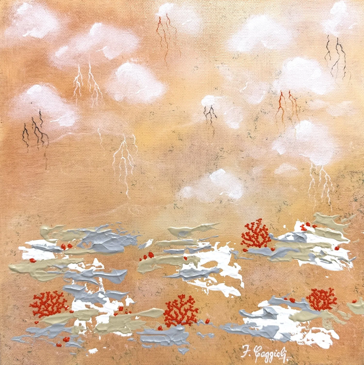 Silent Reef V |
Acrylic on Canvas |
30/30cm | Year : 2026 |
HKD 5,000 |

It evokes the memory held within matter, where every surface carries traces of time.
It speaks of permanence through change, and of beauty shaped by what endures.
