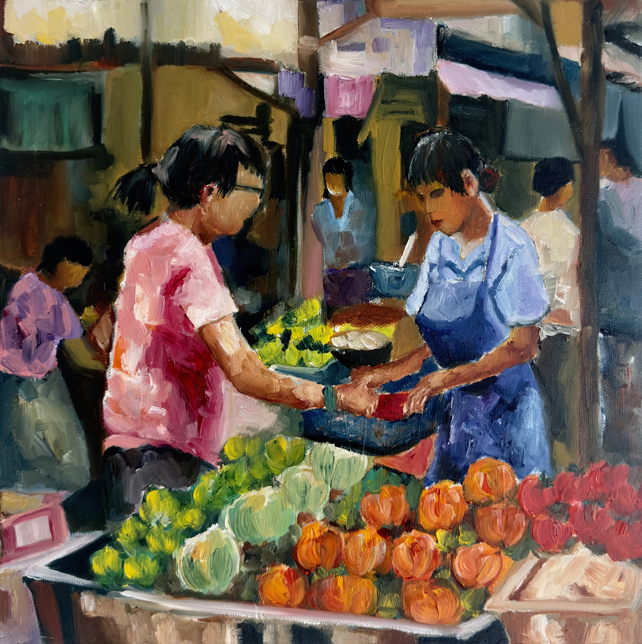 A Market Scene (Reflections of Singapore)
Medium : Oil on Canvas
Dimension : 12 x 12 inches
Year : 2024