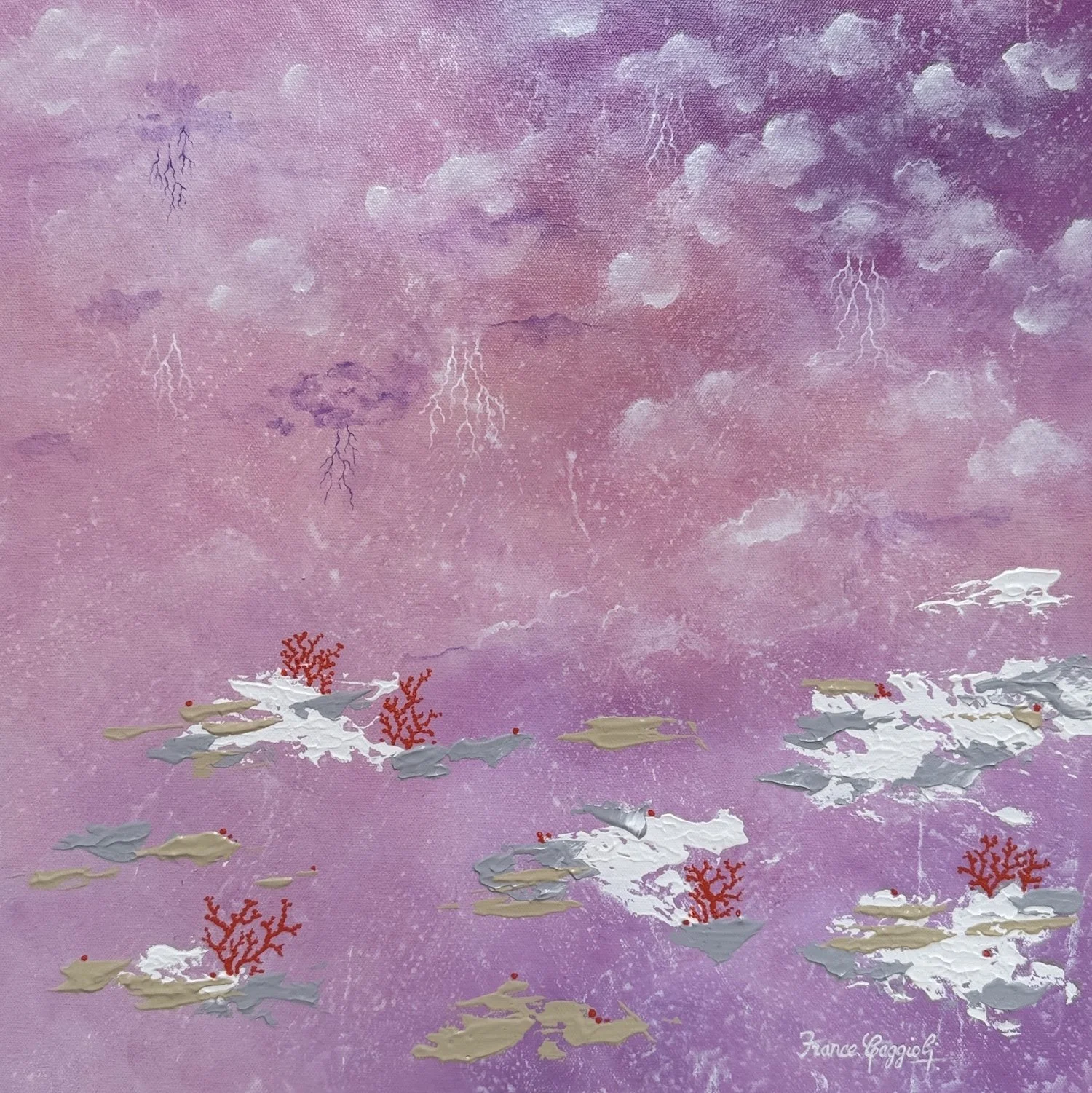 Silent Reef VII |
Acrylic on Canvas |
46/46cm | Year : 2026 |
HKD 10,800 |

It reflects the quiet dignity of impermanence, where disappearance becomes part of beauty itself. It invites us to see fragility not as loss, but as a form of grace.
