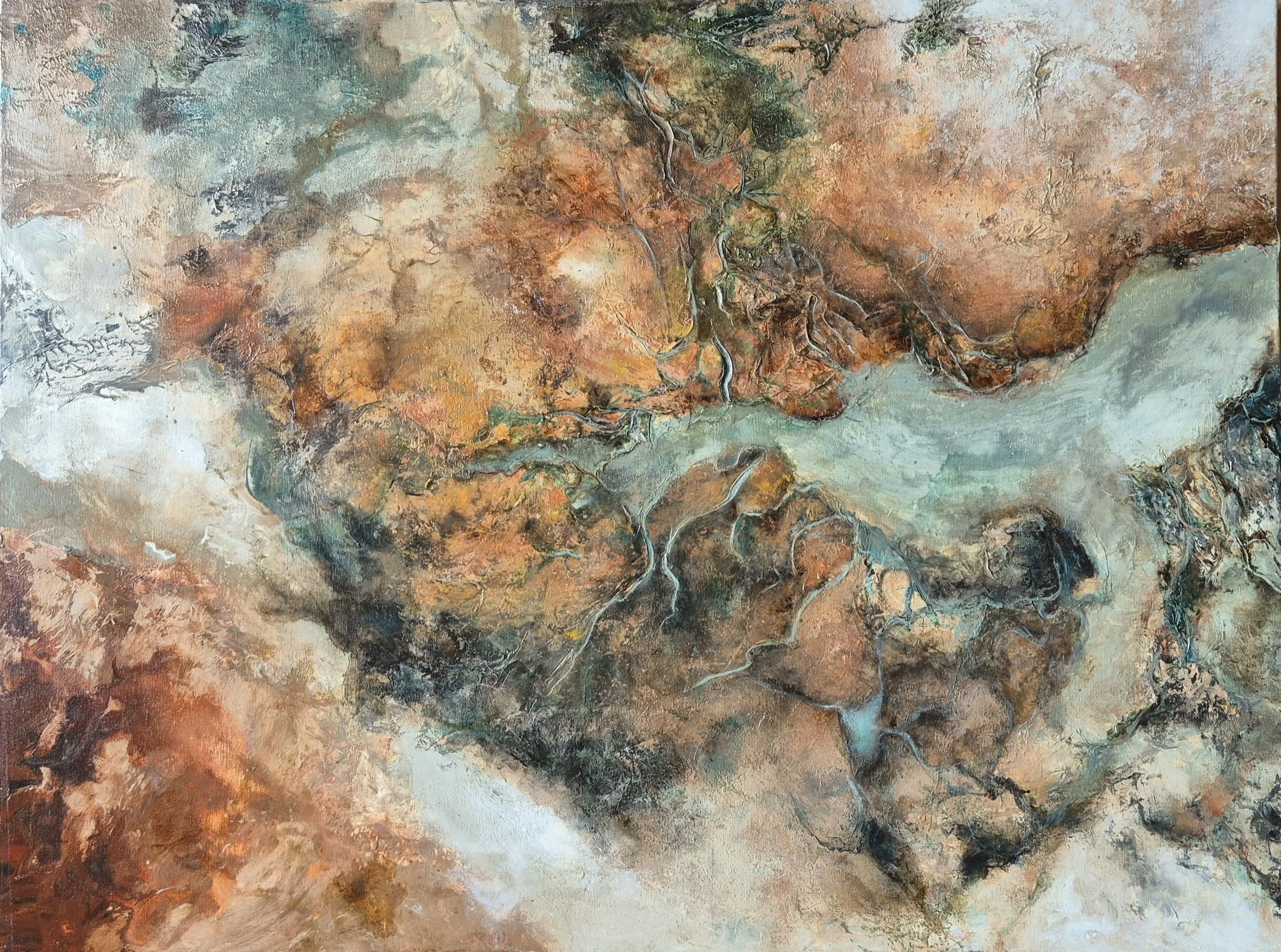 Title         : Interconnected
Artist       : Chaitrali Bandekar
Medium : Mixed media on Canvas
Size         : 102/76cm
Year         : 2024