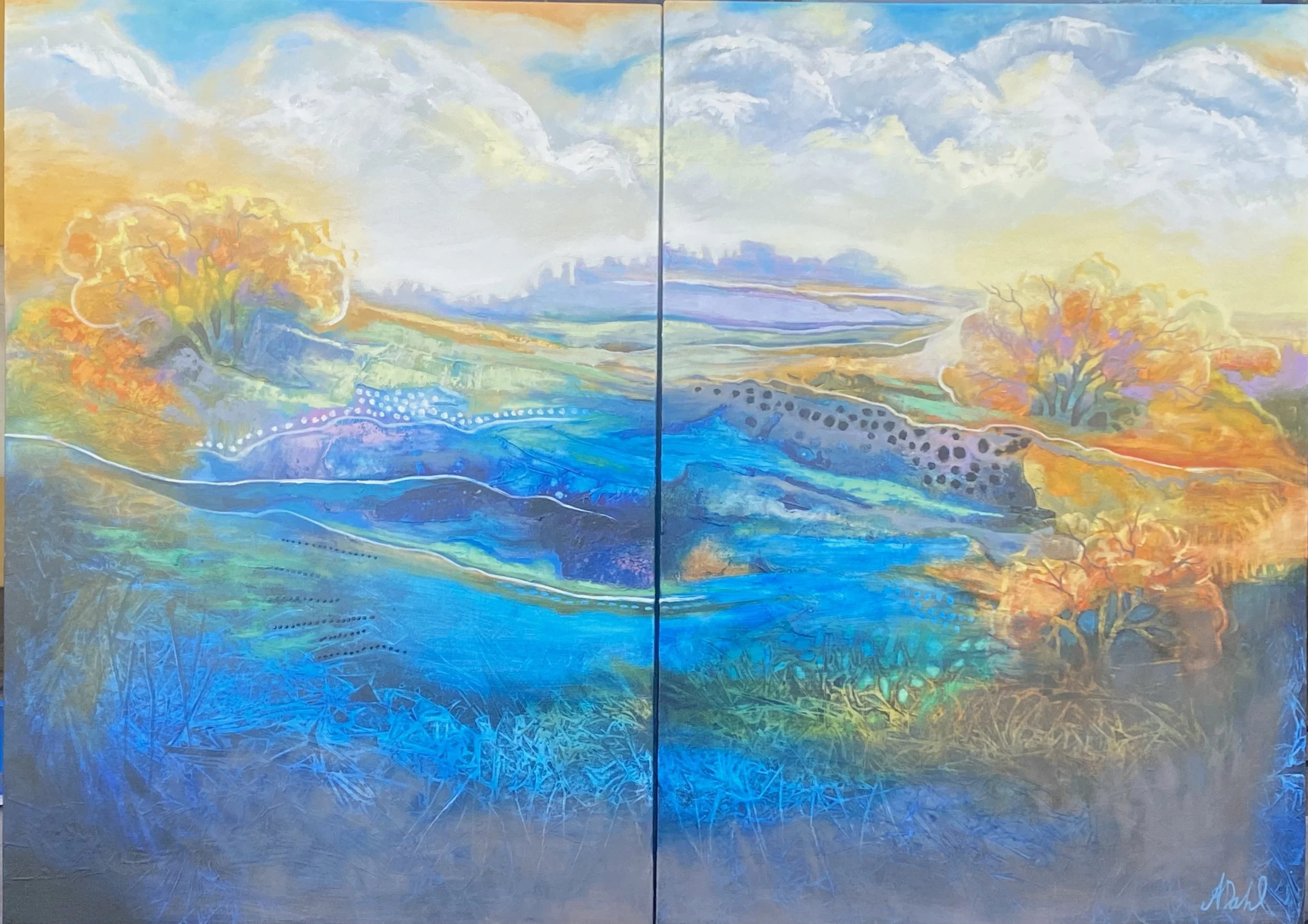 Summer Wine on My Lips (Diptych)  |
Oil, Acrylics and Mixed Media on Canvas |
70 x 100 cm x 2 | Year : 2026 |
HKD 35,000 |

The heady days of drinking Summer Wine as the grapes ripen on the vine.Metophorically speaking, our days of endless summers.