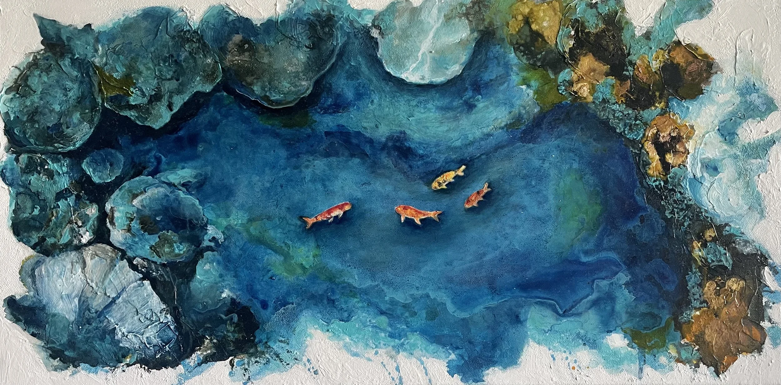 In The Deep |
Oils & Acrylics on Canvas |
61/30 cm | Year : 2026 |
HKD 4,888 |

The deep does not judge, rush, or worry. 

It simply exists, boundless and unhurried and in its presence, we are reminded that most of what troubles us is far smaller tha