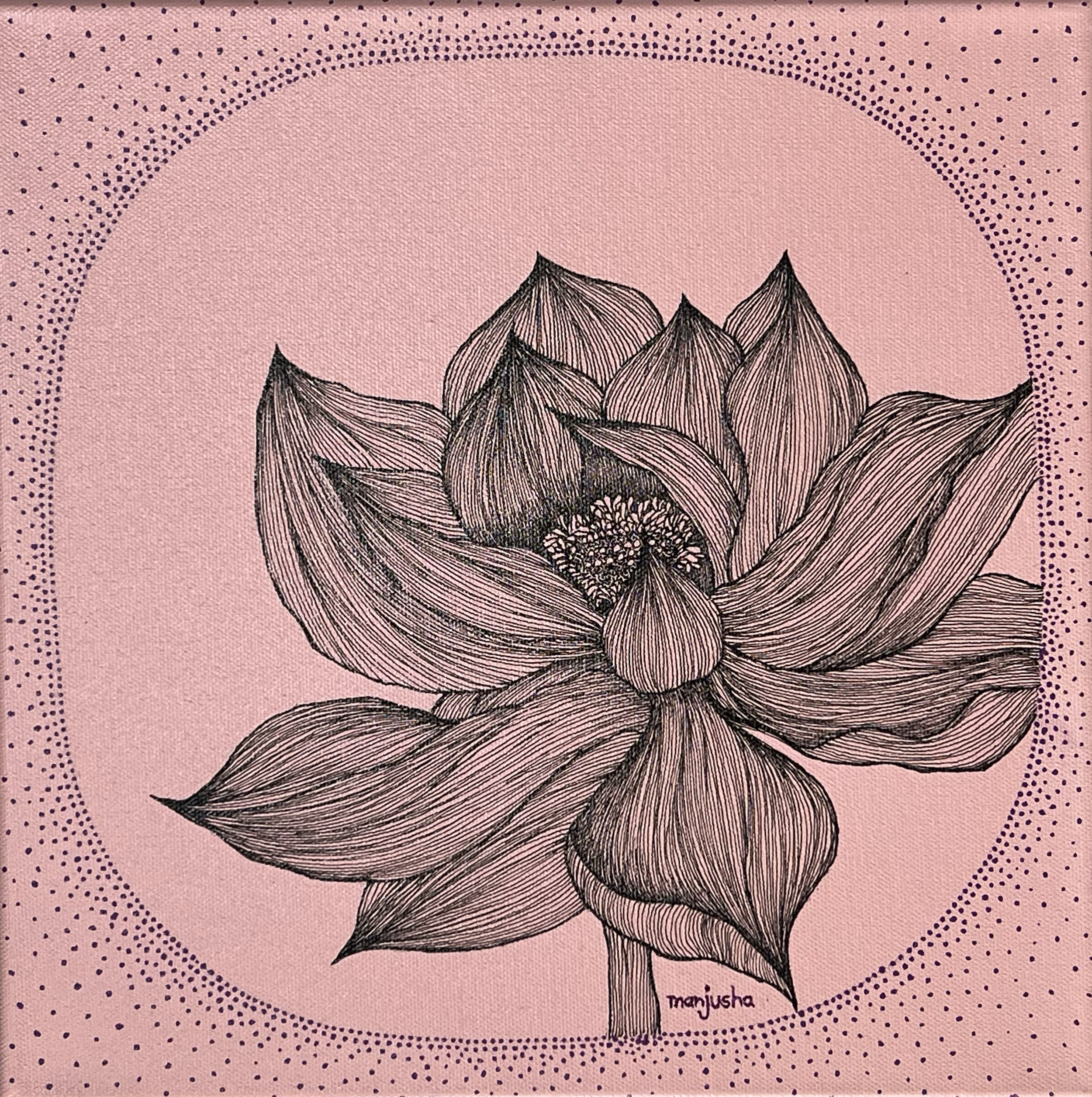 Angel |
Mixed Media on Canvas |
30/30cm | Year : 2024 |
HKD 2,400 |

Blush-toned petals unfold in gentle layers, revealing beauty from a softened, shifting angle. In hues of rose and shadow, the lotus whispers—every perspective holds its own quiet gr