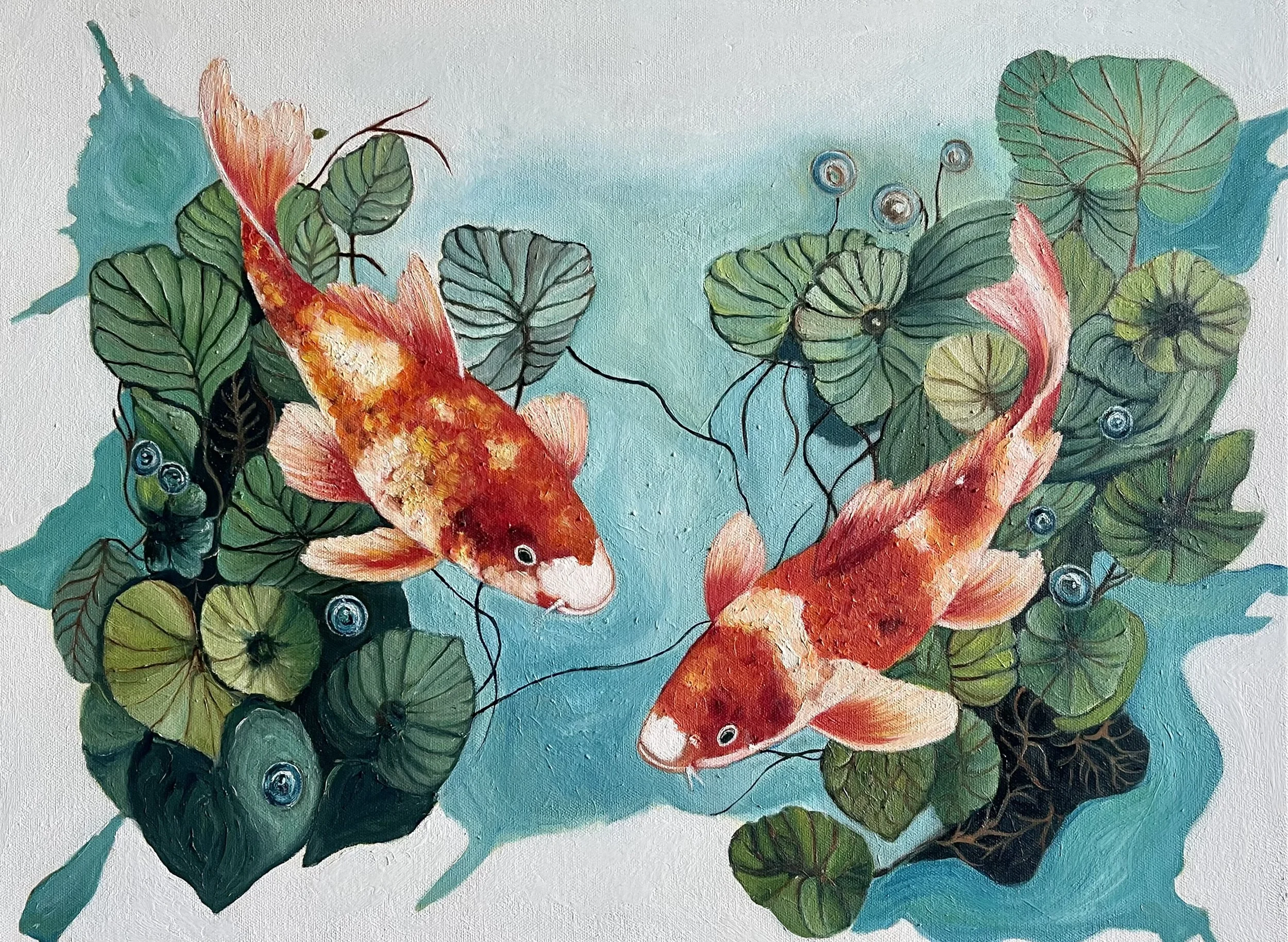 You & I |
Oils & Acrylics on Canvas |
61/48 cm | Year : 2026 |
HKD 7,588 |

Some connections don't need words!

Just the same water, the same direction, the same quiet knowing that wherever this current leads, you won't be going alone.