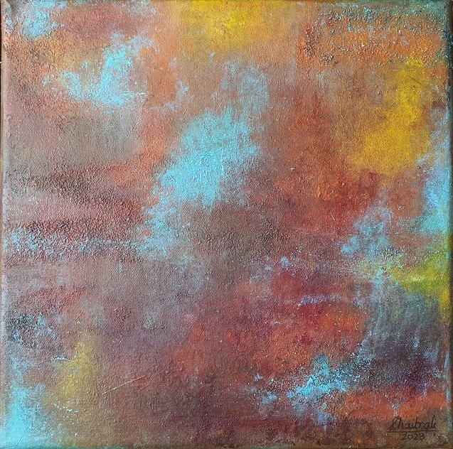Title: The August Autumn;
Medium: Mixed media on Canvas;
Dimensions: 30 x 30 cm;
Year: 2023;
Artist: Chaitrali Bandekar