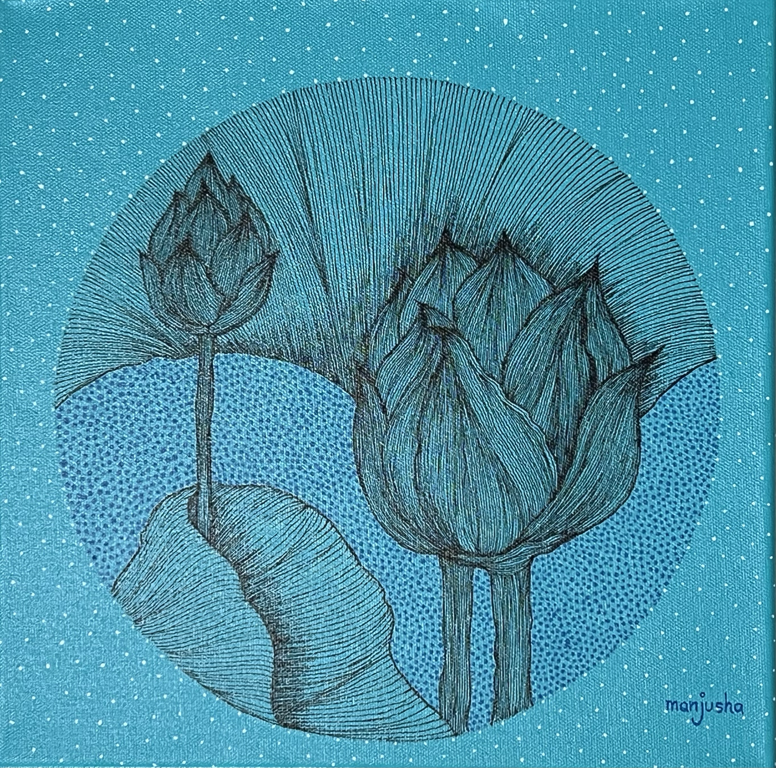 Empathy |
Mixed Media on Canvas |
30/30cm | Year : 2024 |
HKD 2,400 |

A silent conversation flows between petals and presence. Here, empathy blossoms—subtle, soothing, and deeply human.