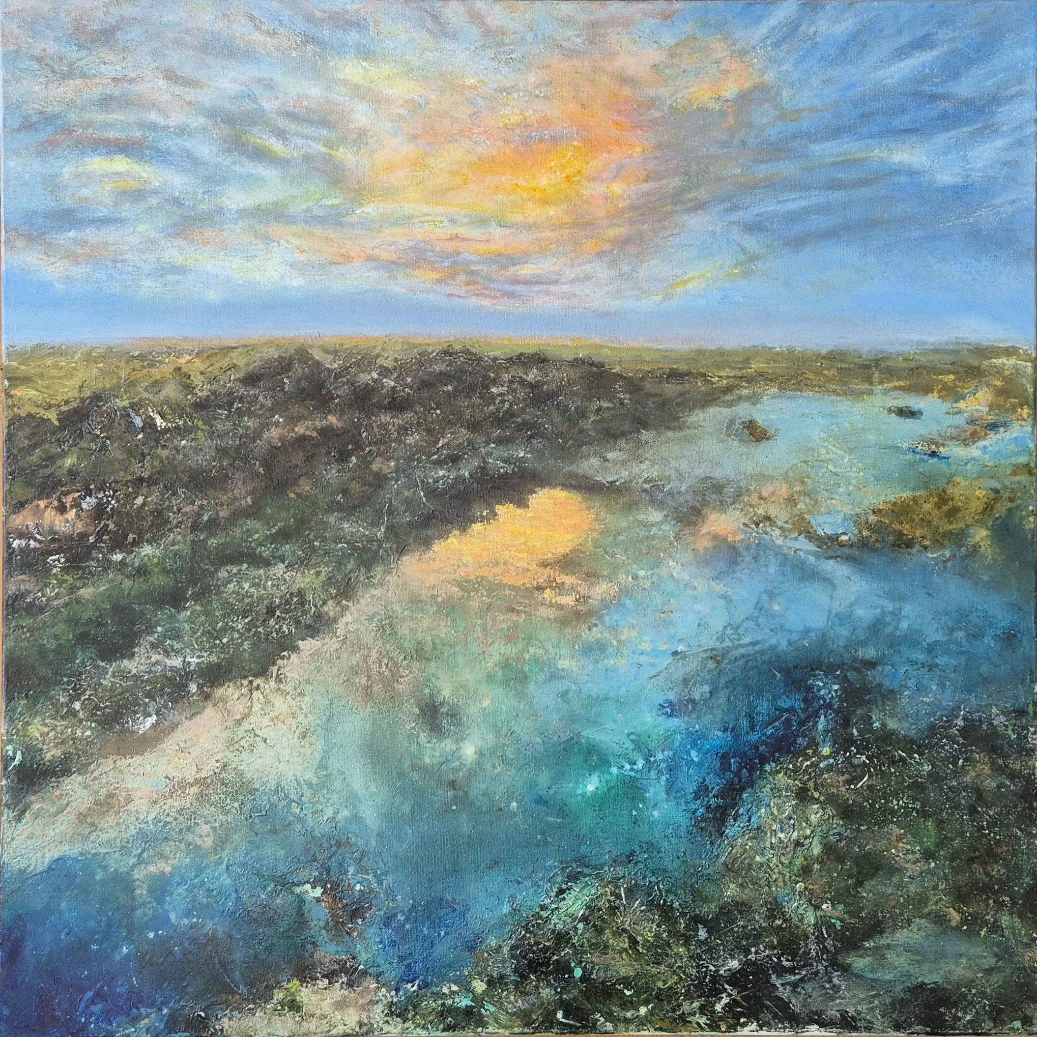 Best of Both Worlds |
Mixed Media on Canvas |
76/76 cm | Year : 2024 |
HKD 11,915 |

This is a representational piece of an intimate meeting of opposing elements -still waters calling the viewer to explore what lies beneath the surface while a transi