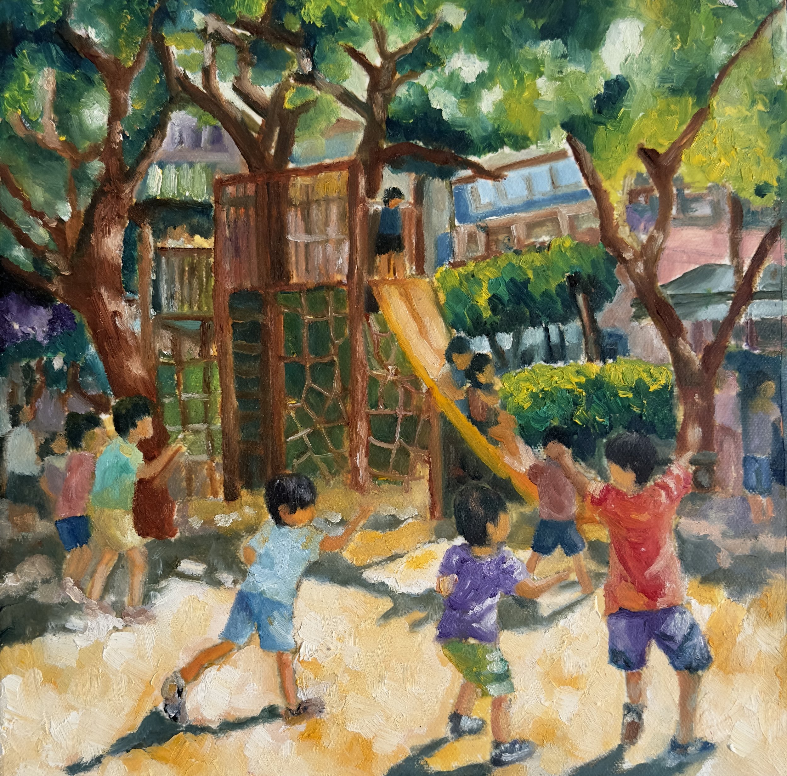 At The Playground (Reflections of Singapore)
Medium : Oil on Canvas
Dimension : 12 x 12 inches
Year : 2024