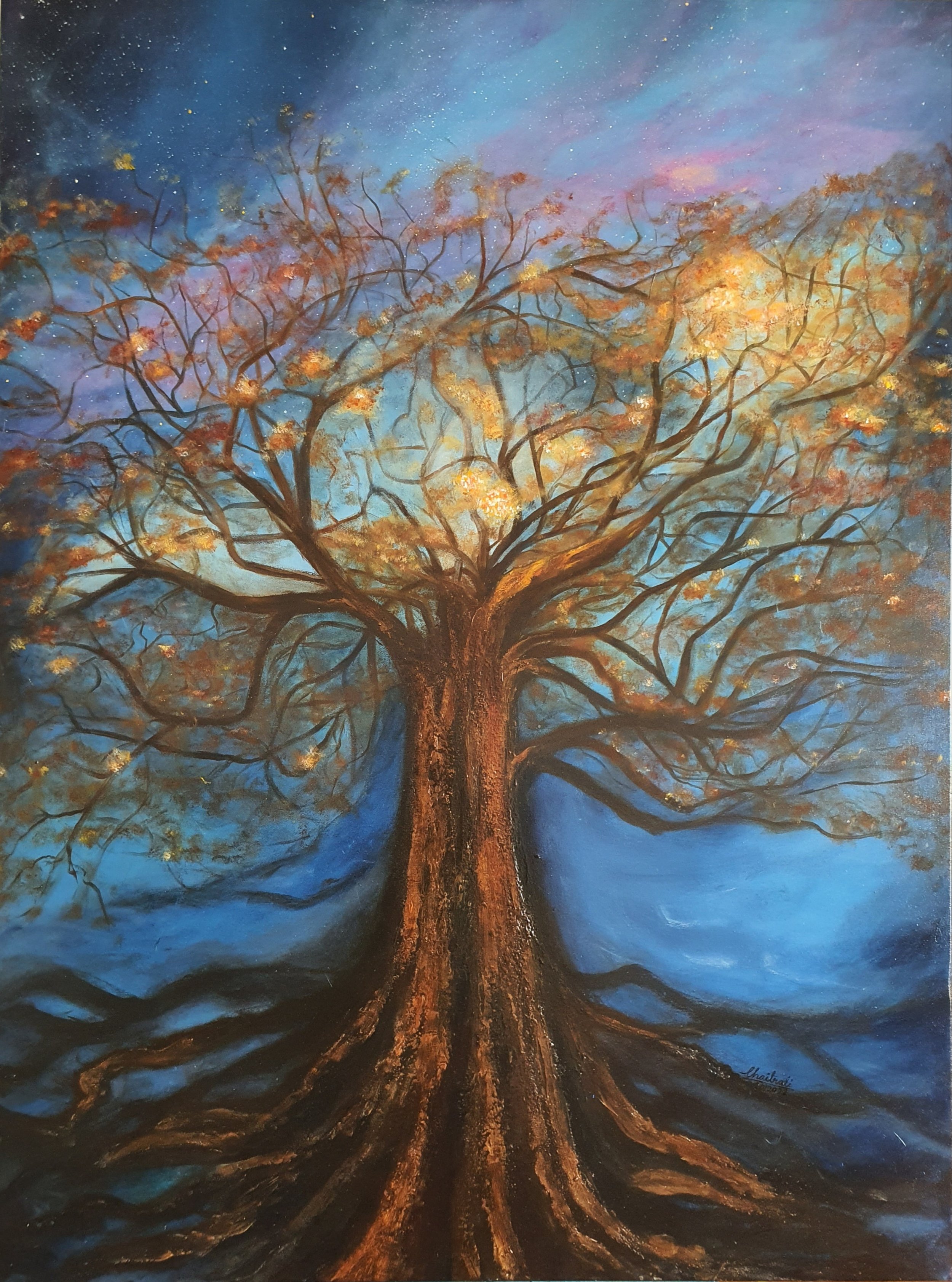 Title: Tree of Life;
Medium: Mixed Media on Canvas;
Dimensions: 120 x 90 cm;
Year : 2022;
Artist : Chaitrali Bandekar