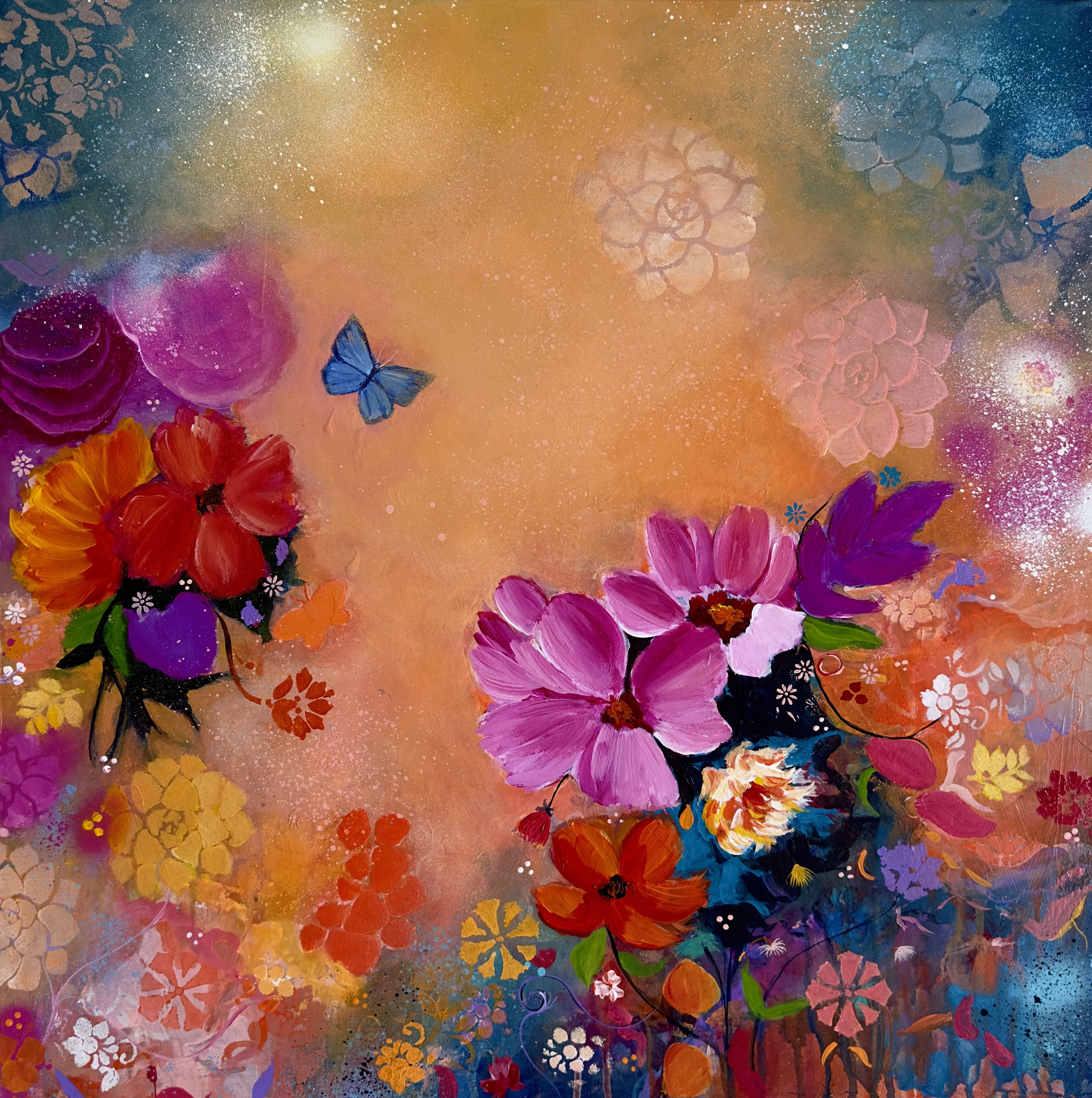 Chloris (Florals)
Medium: Mixed Media on Canvas (Acrylics, Acrylic inks, Acrylic mediums)
Dimensions: 24 x 24 inches
Year : 2024