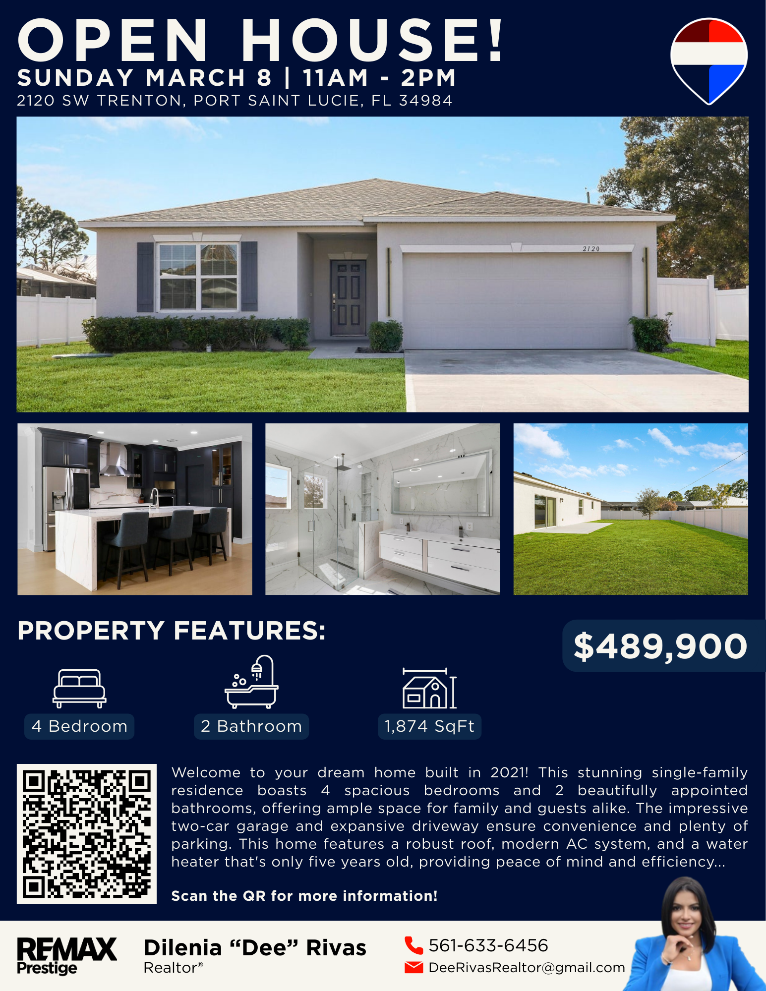 An "Open House" flyer designed for print (8.5x11") using CMYK color format