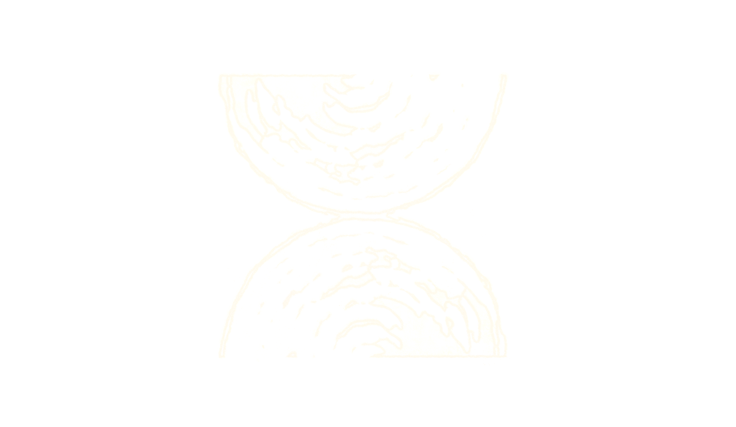 Black and white abstract digital artwork featuring two semicircular shapes with concentric patterns, one facing upward and the other downward, against a black background.