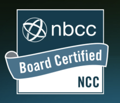 NBCC Board Certified NCC logo with text and globe symbol.